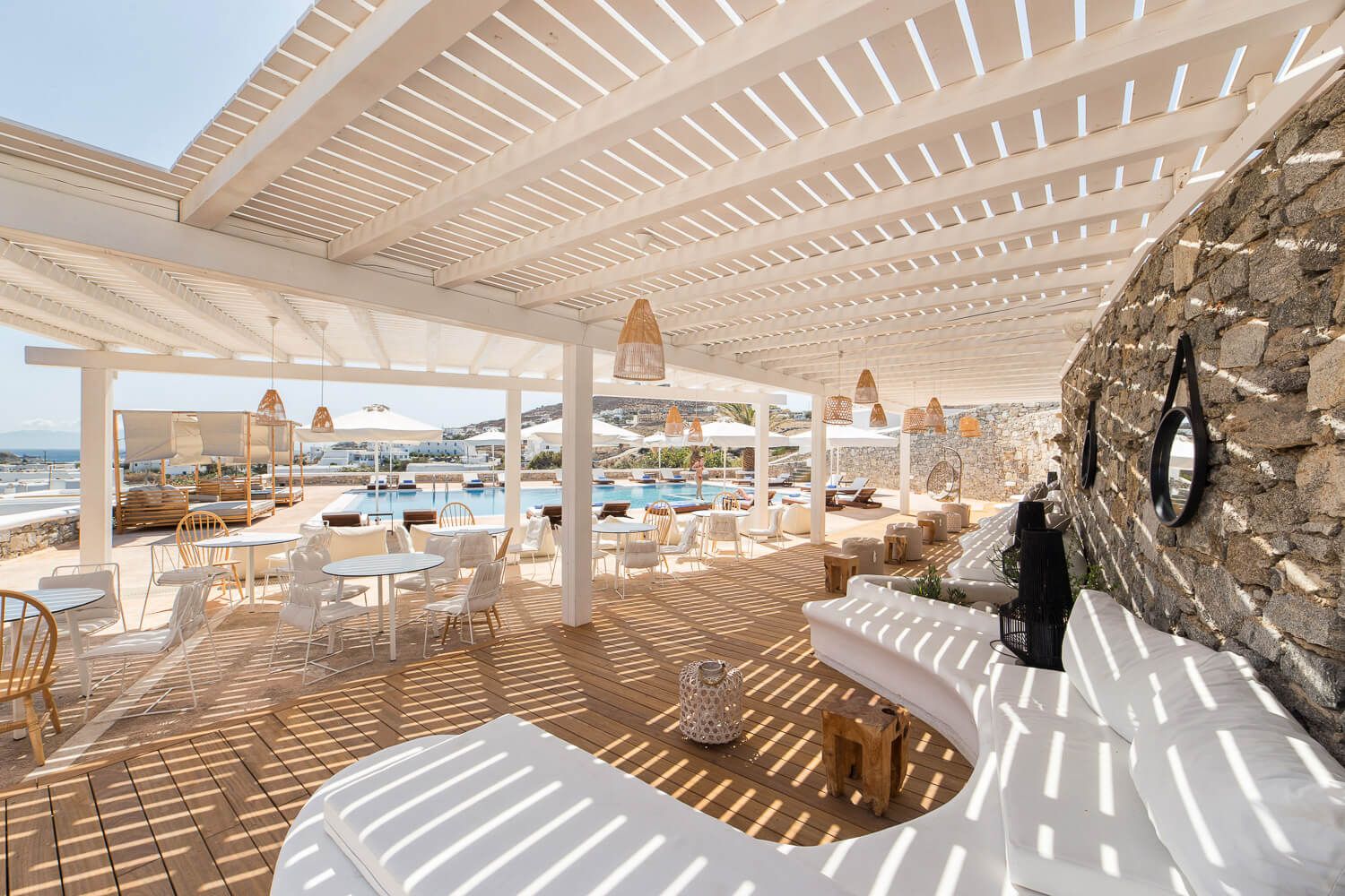 Premium outdoor furniture selection on a luxury island sun deck