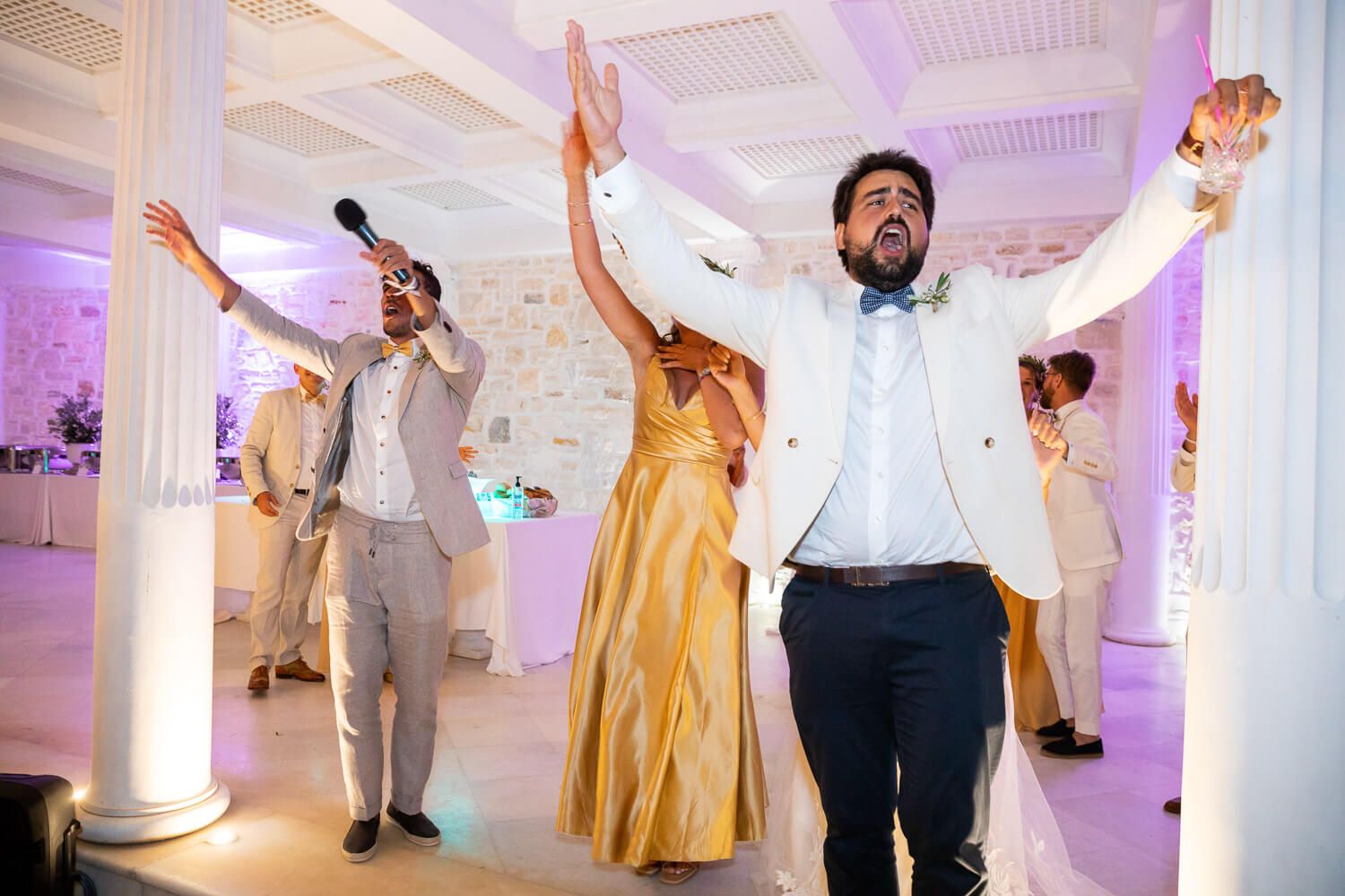 Jewish wedding party at night under the stars in Villa Aethra