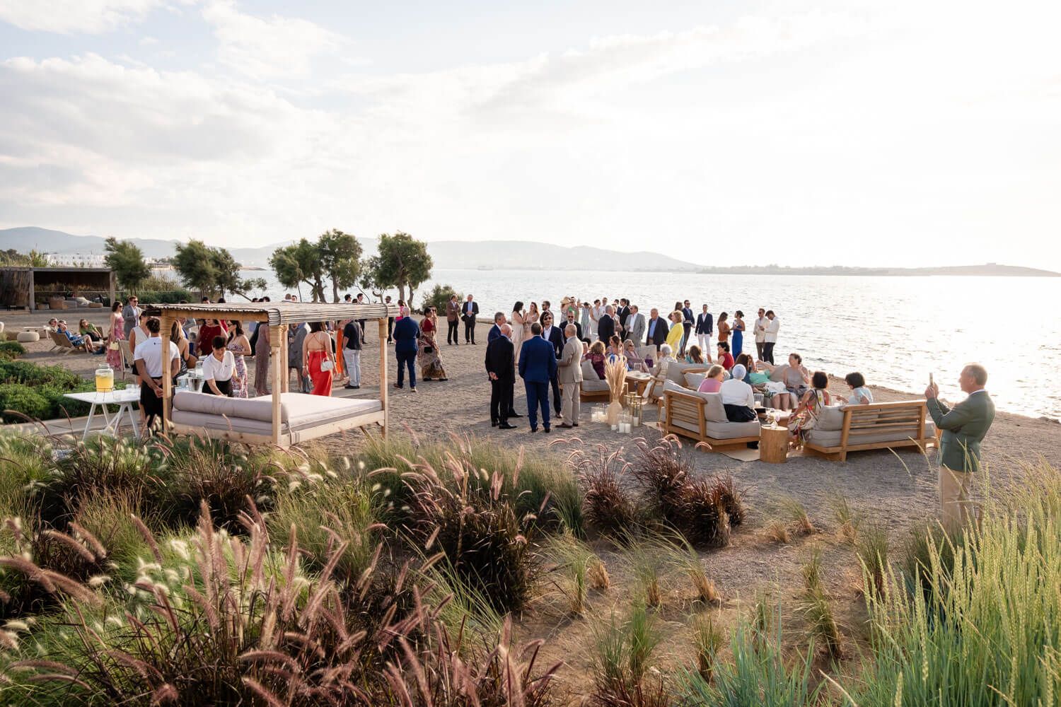 Wide shot of the wedding ceremony setup at Seesoo beachside venue