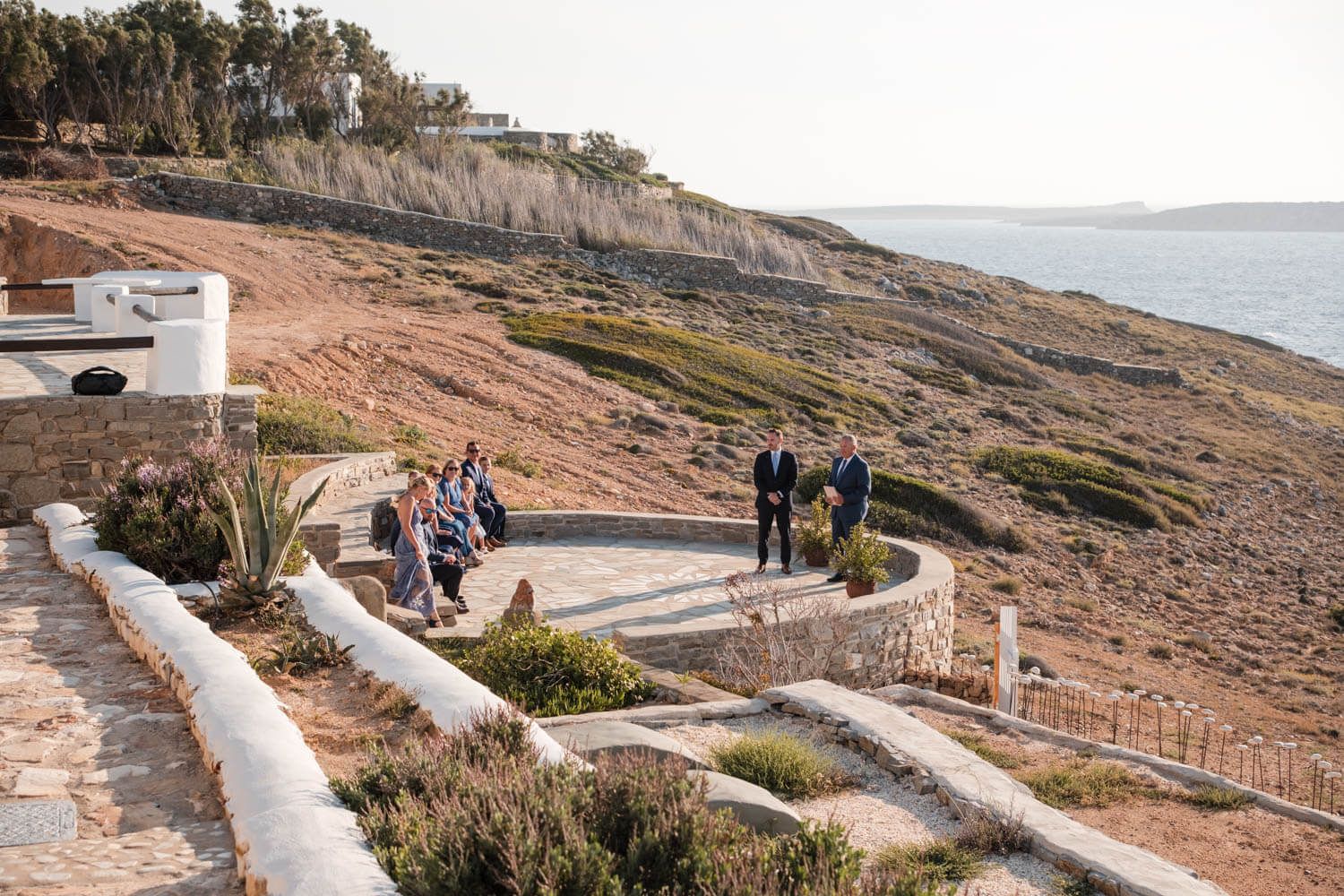 Intimate wedding ceremony setup overlooking the sea at Villa Lady of Paros
