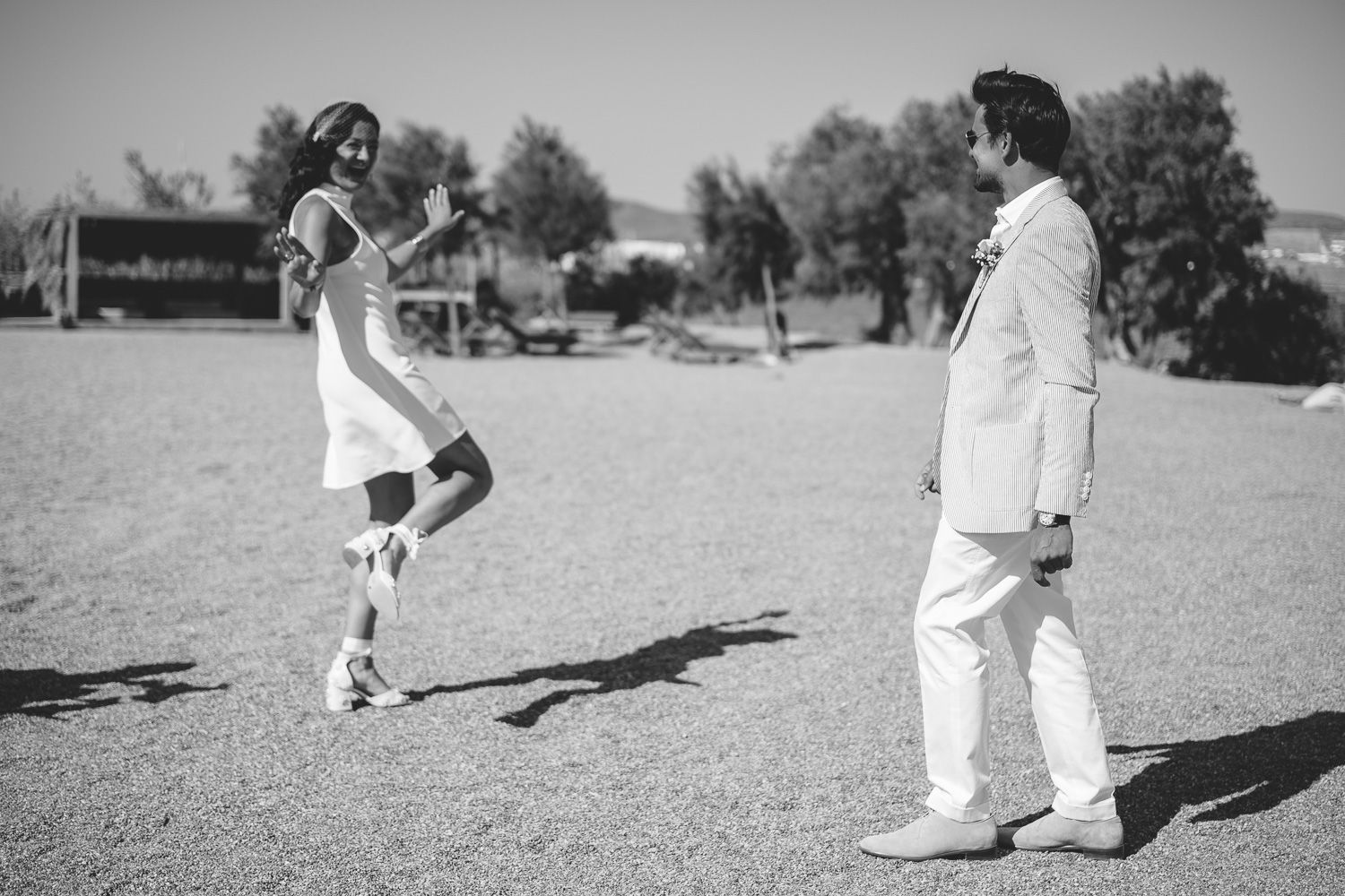 First look of bride and groom at Seesoo Paros hotel
