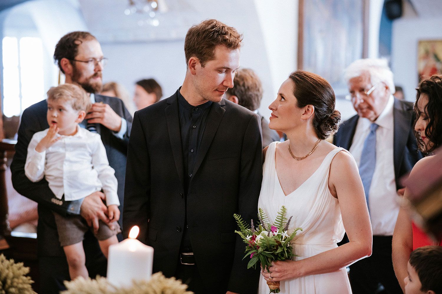Emotional moments during the wedding exchange of crowns in Amorgos