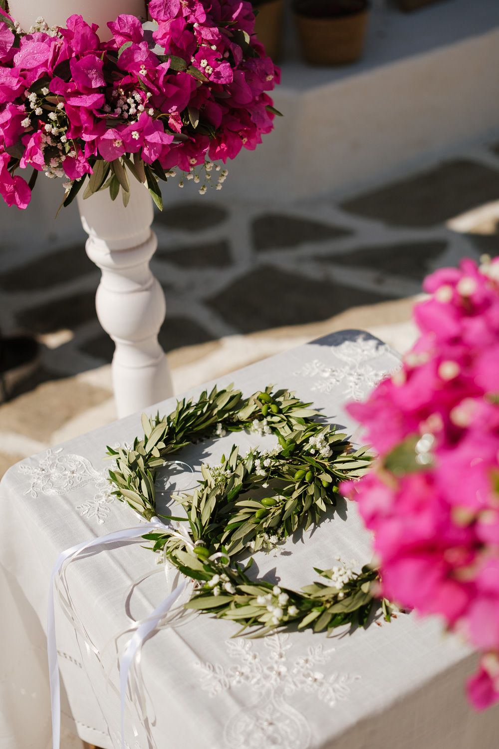 Minimal wedding decoration details at  Agios Fokas Paros