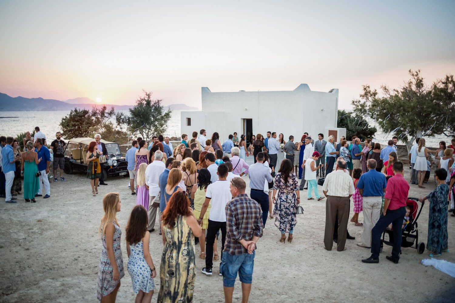 Wedding ceremony at Agios Konstantinos church by the sea in Milos