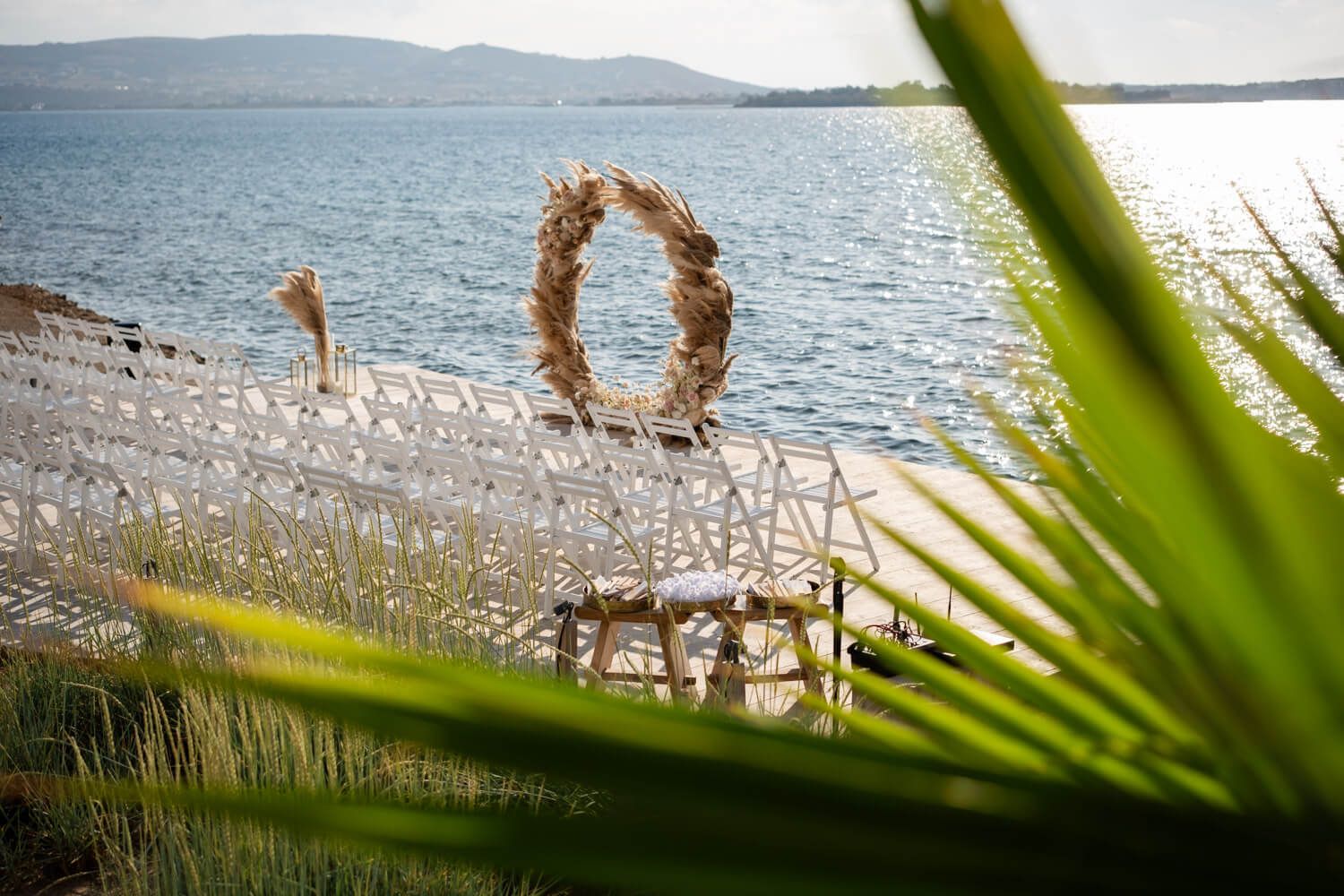 Outdoor wedding altar with stunning floral decorations at Seesoo Paros