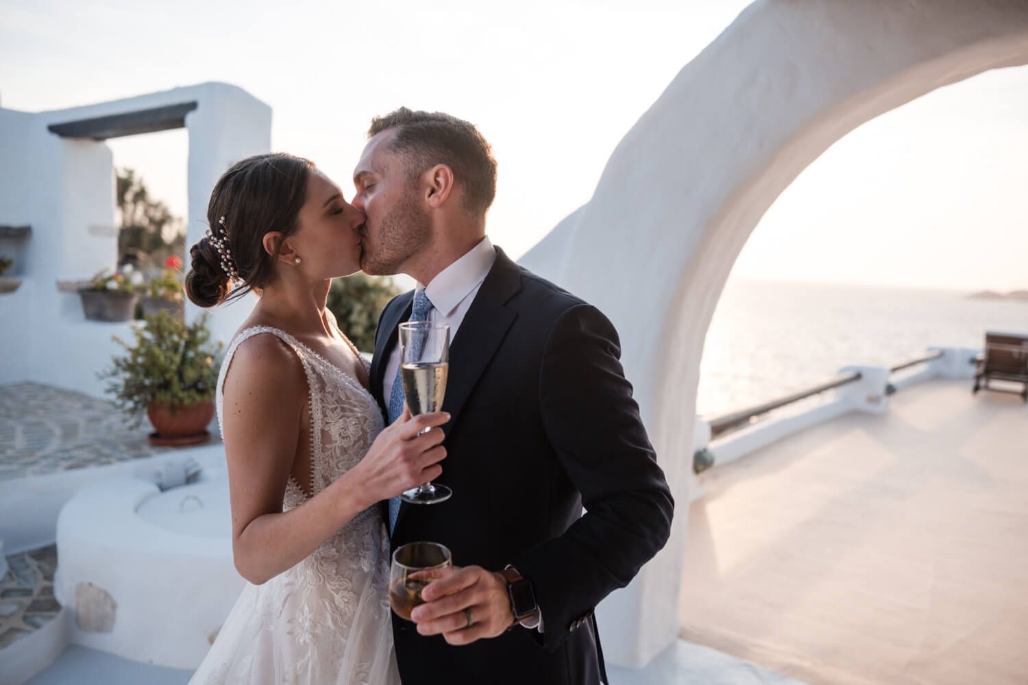 Intimate elopement photography during sunset in the Greek islands