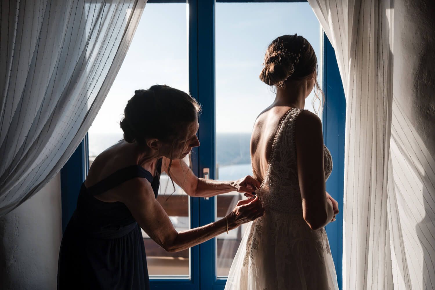 Bride and her mother enjoying a slow morning before the elopement