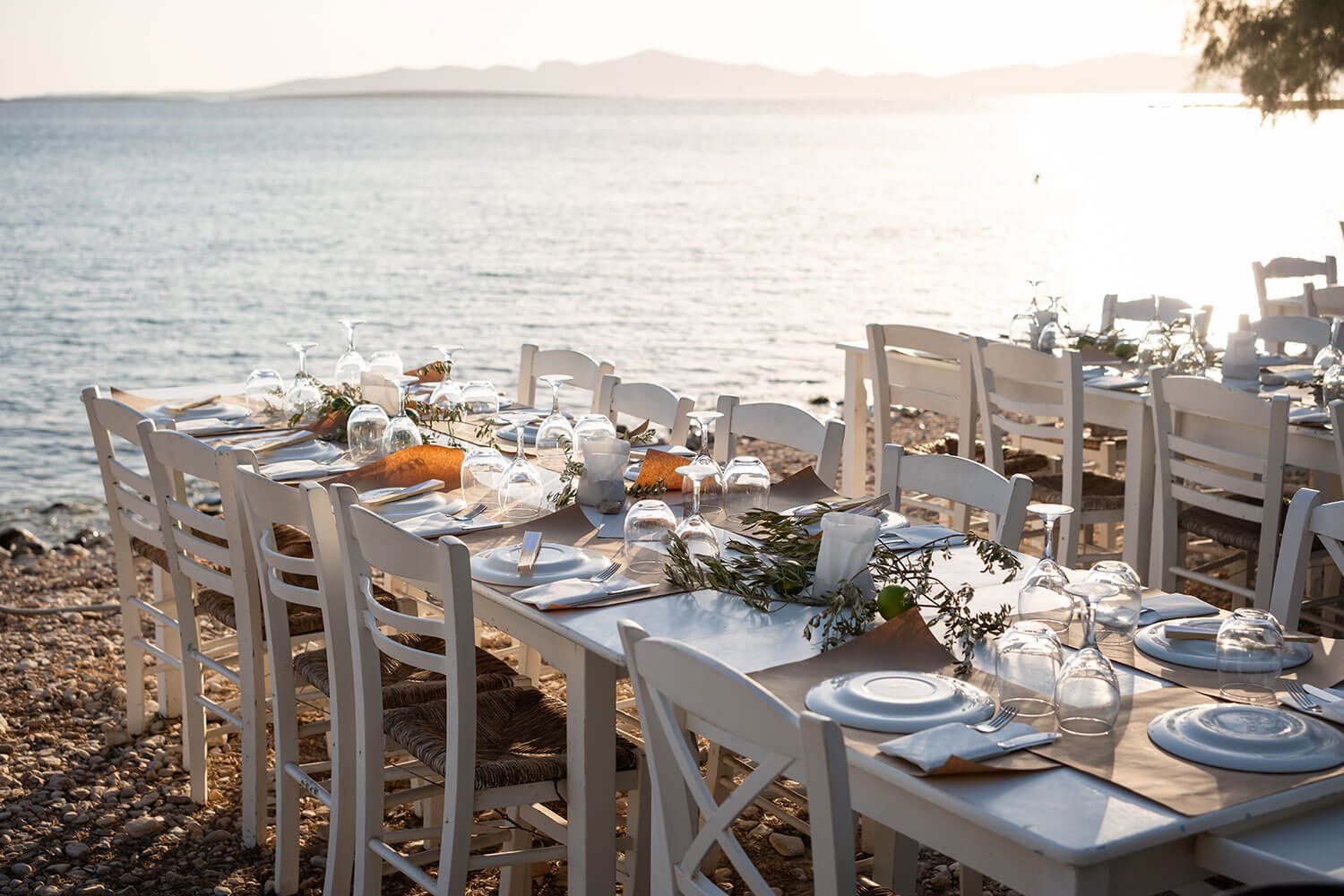 Beautiful beachfront wedding ceremony setup at Thalassa Mou Paros
