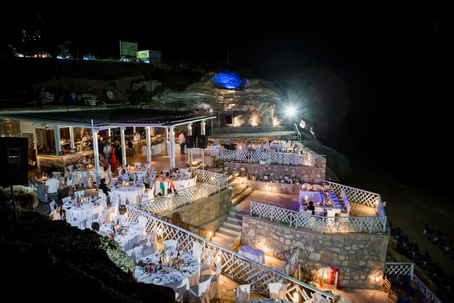 Guests dancing and celebrating at Deep Blue Beach Bar