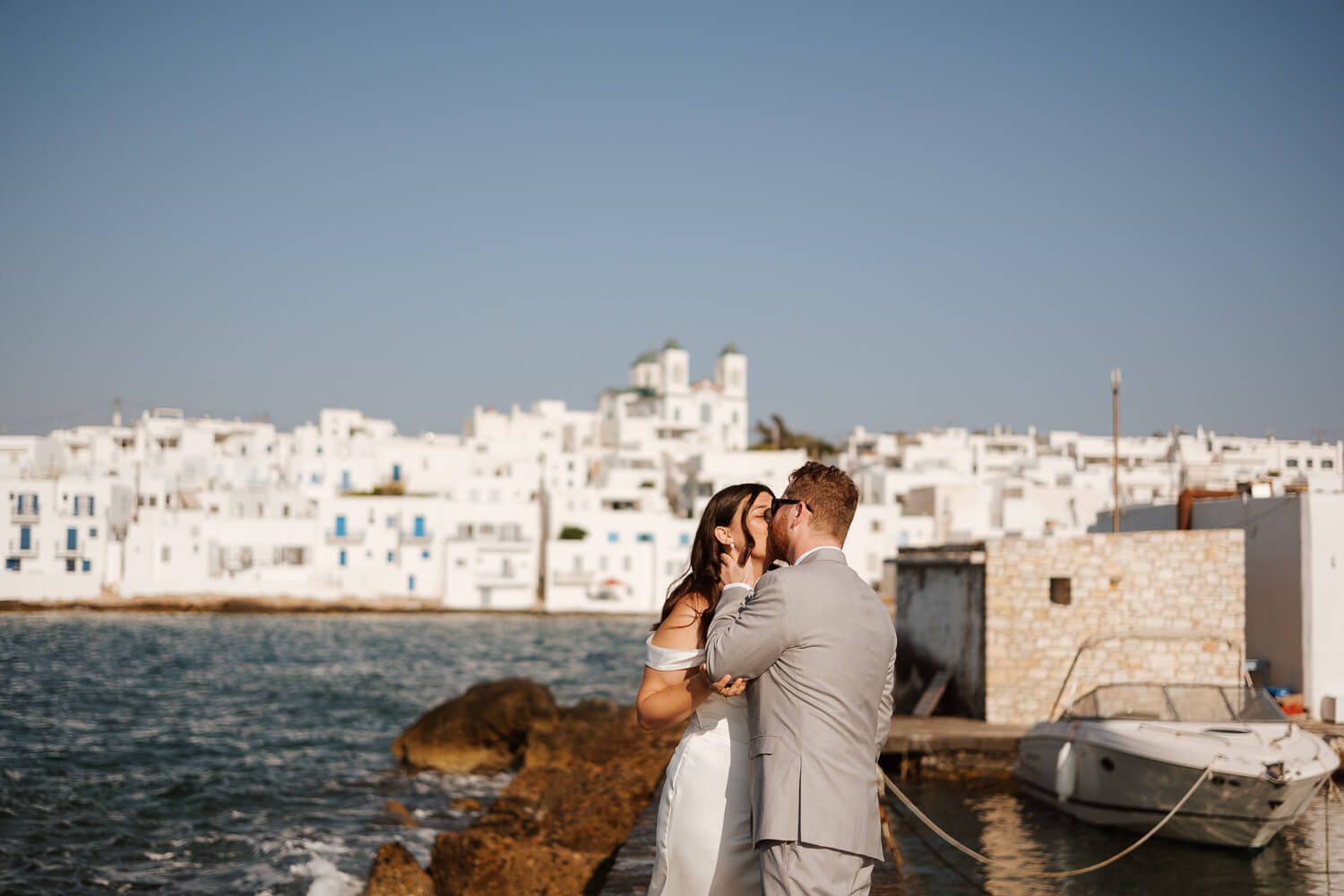 Candid wedding moment wandering in Naoussa village