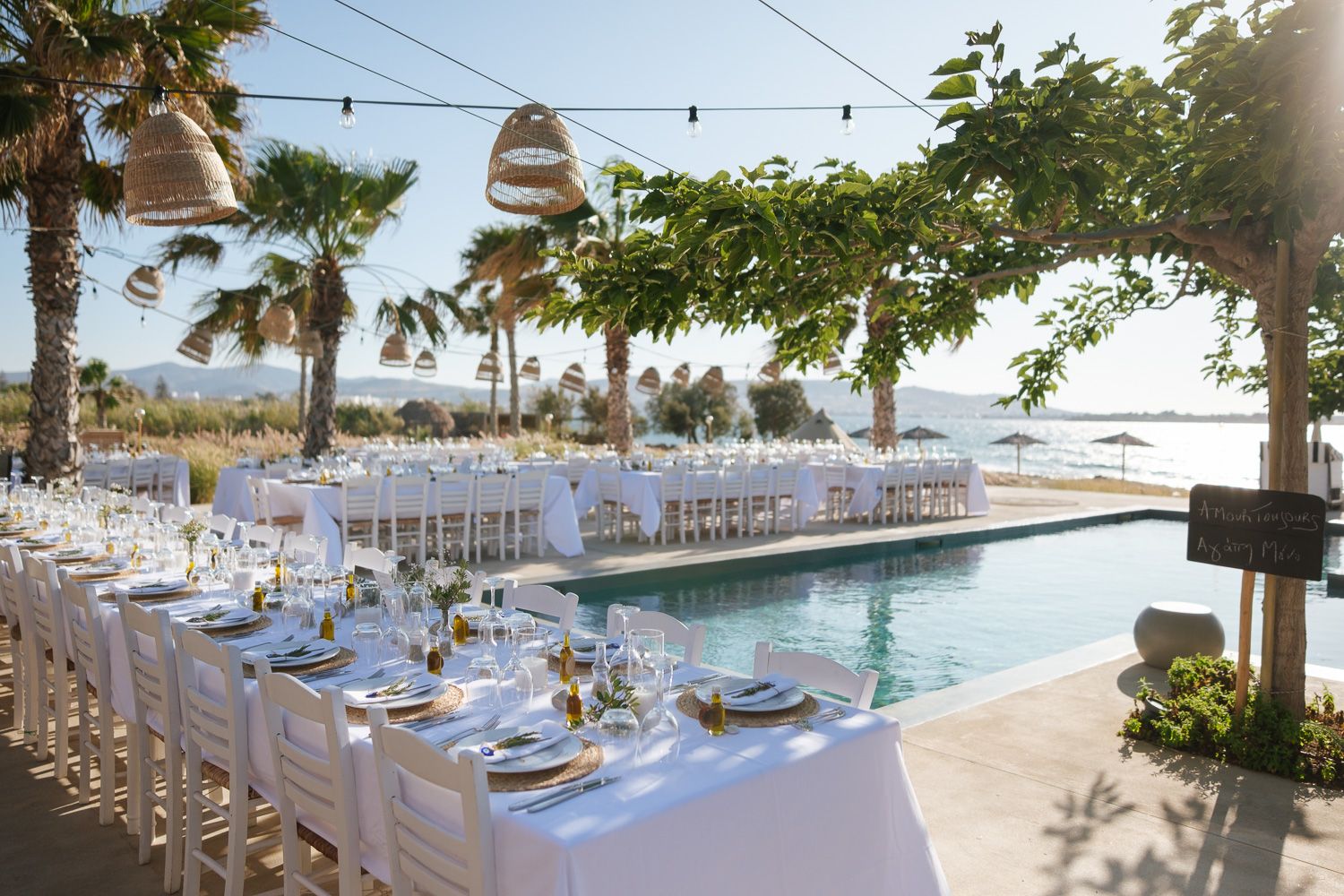 Luxury wedding reception setup at Seesoo Paros