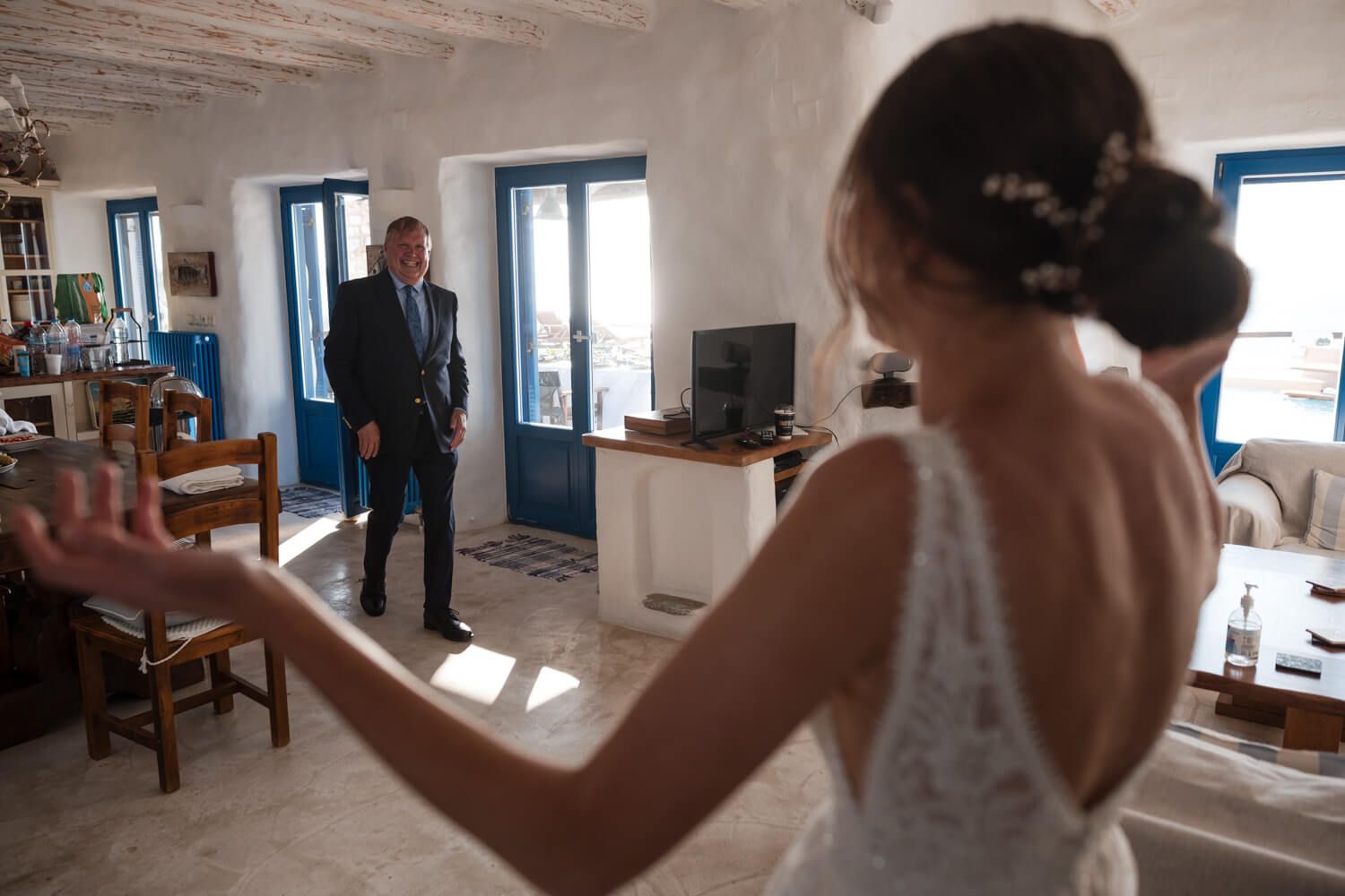 Bride Lizzy getting ready for her private villa wedding in the Cyclades