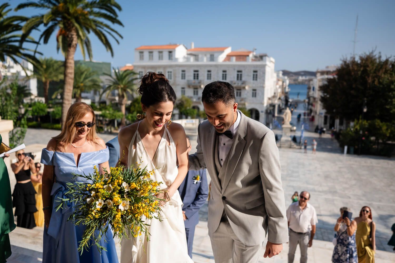 Bride Dimitra making a grand entrance at her wedding ceremony
