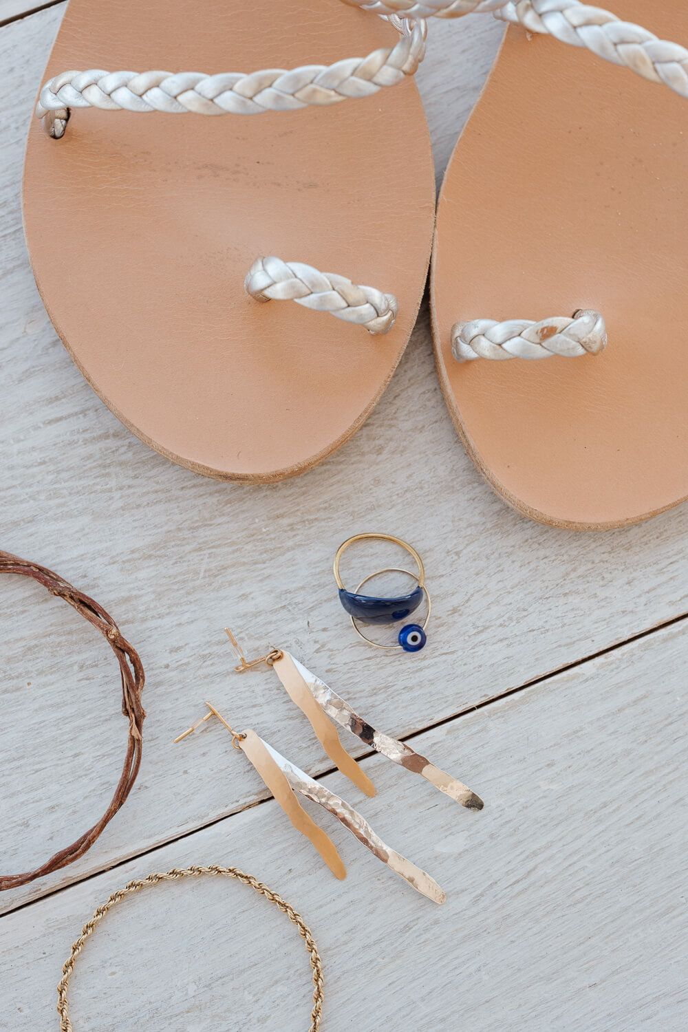 Close up of bridal details and accessories at Golden Beach Paros