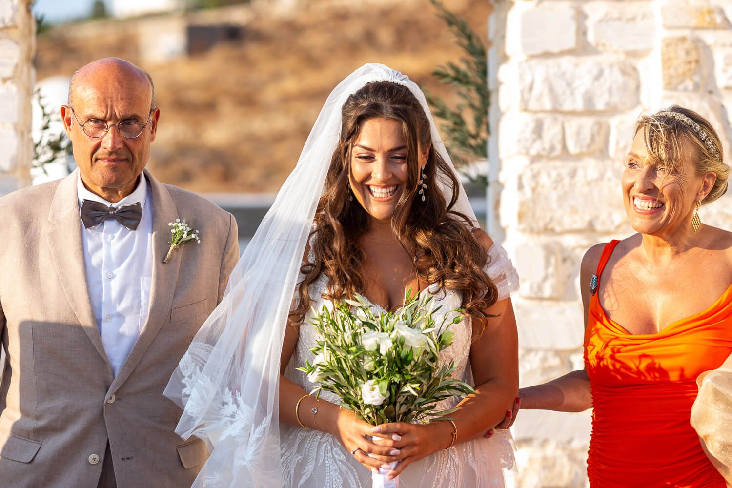 bride entering ceremony at Villa Aethra Paros