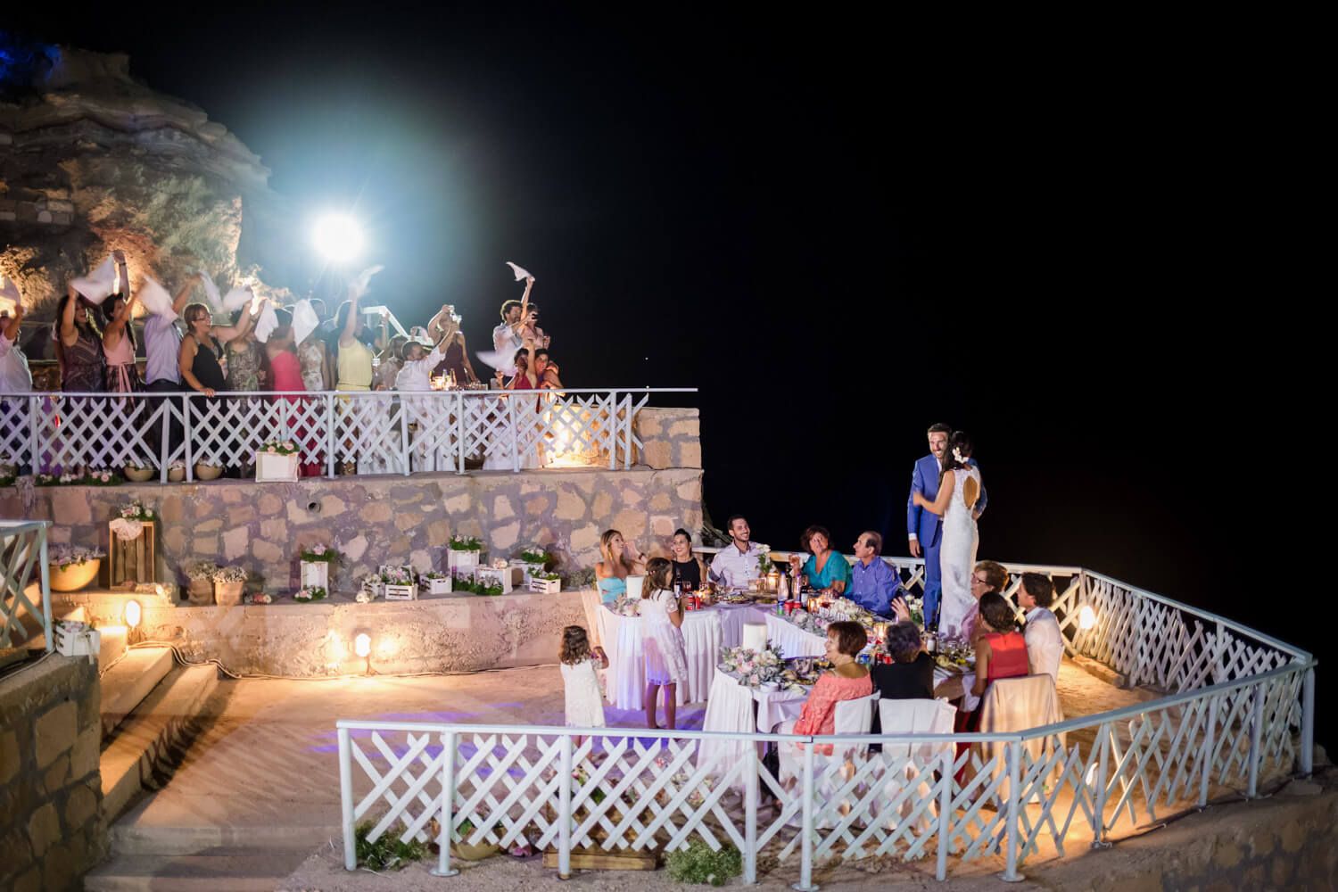Wedding reception setup at Deep Blue Beach Bar in Paliochori