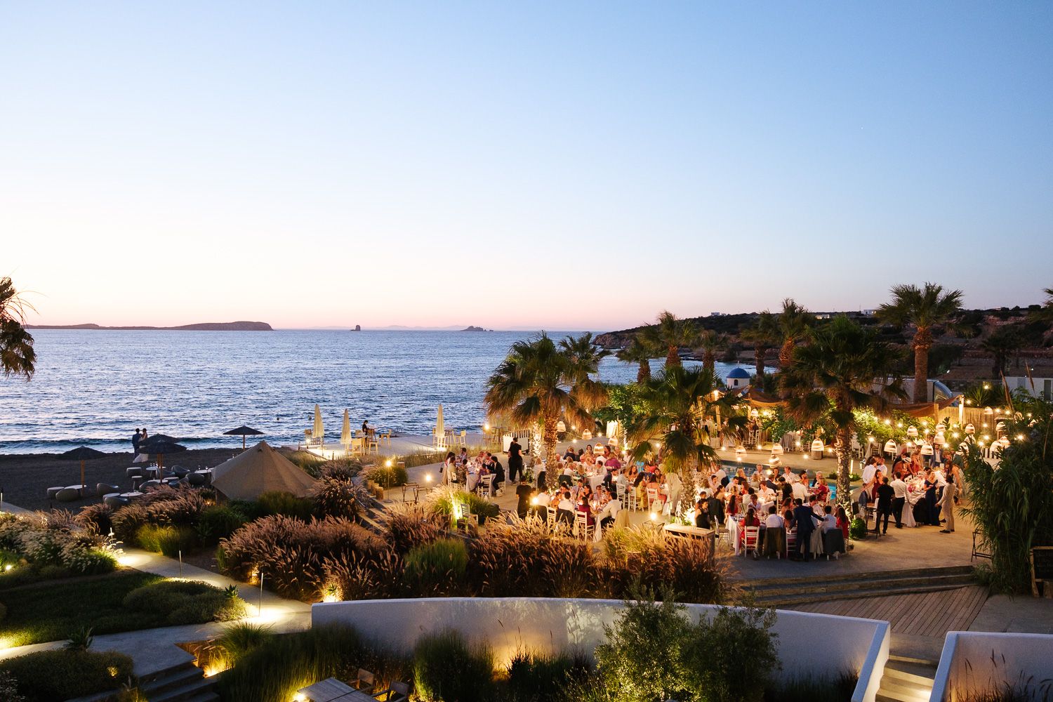 Wedding reception at Seesoo Paros during sunset