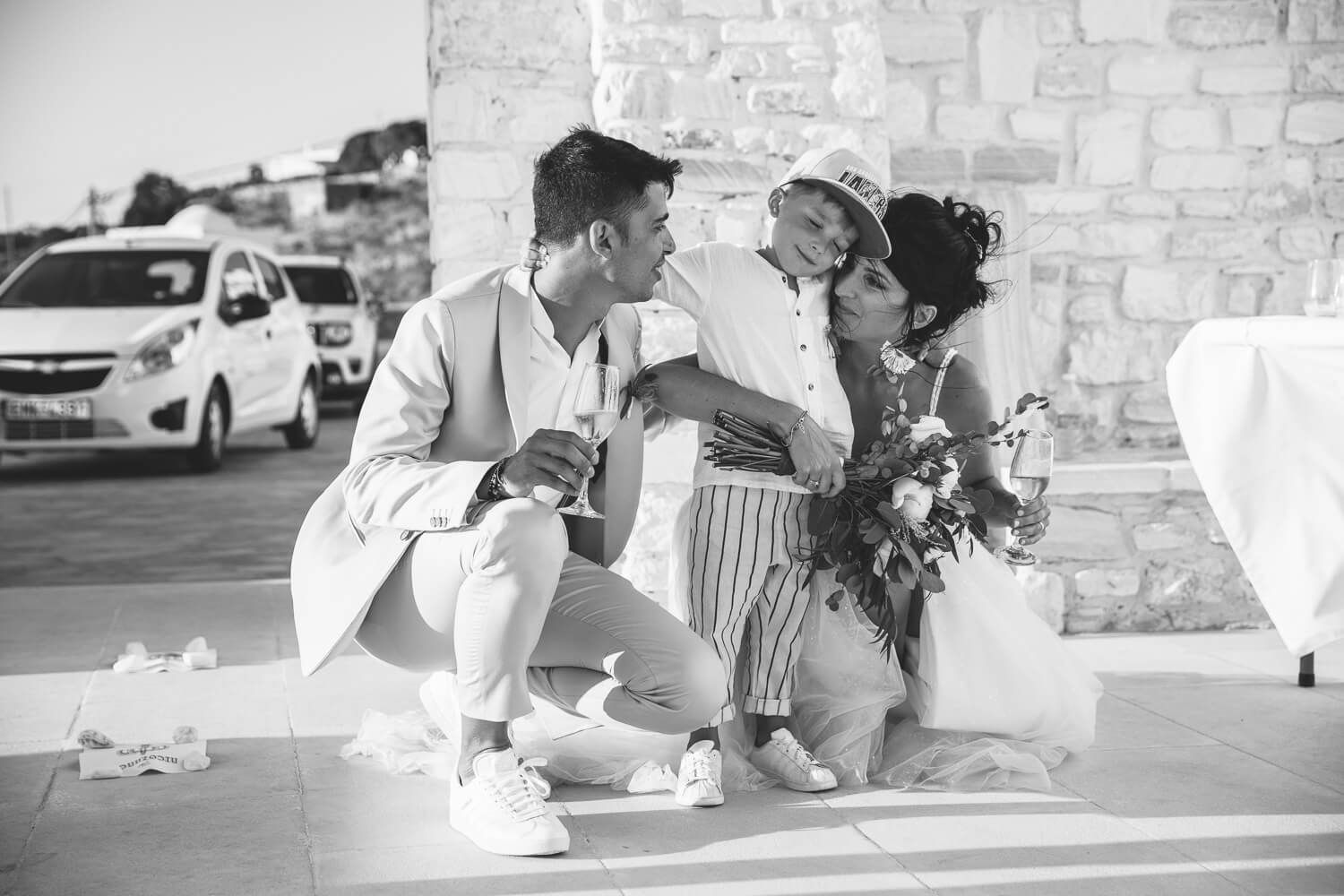 Newlyweds making their grand entrance to the dinner area at Villa Aethra