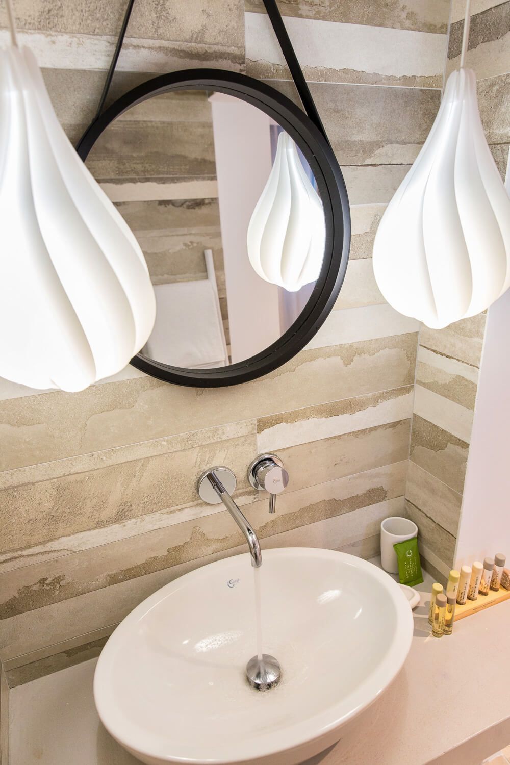 Minimalist washroom interior featuring premium textures