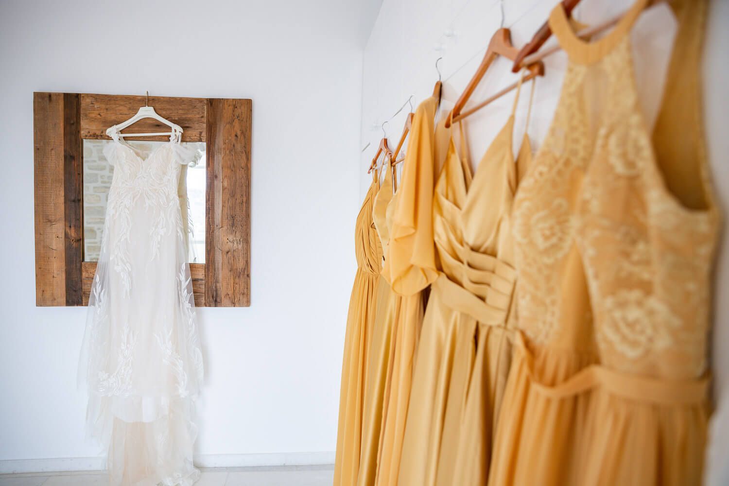 shot of the wedding dress uring Jewish bridal prep at Villa Aethra