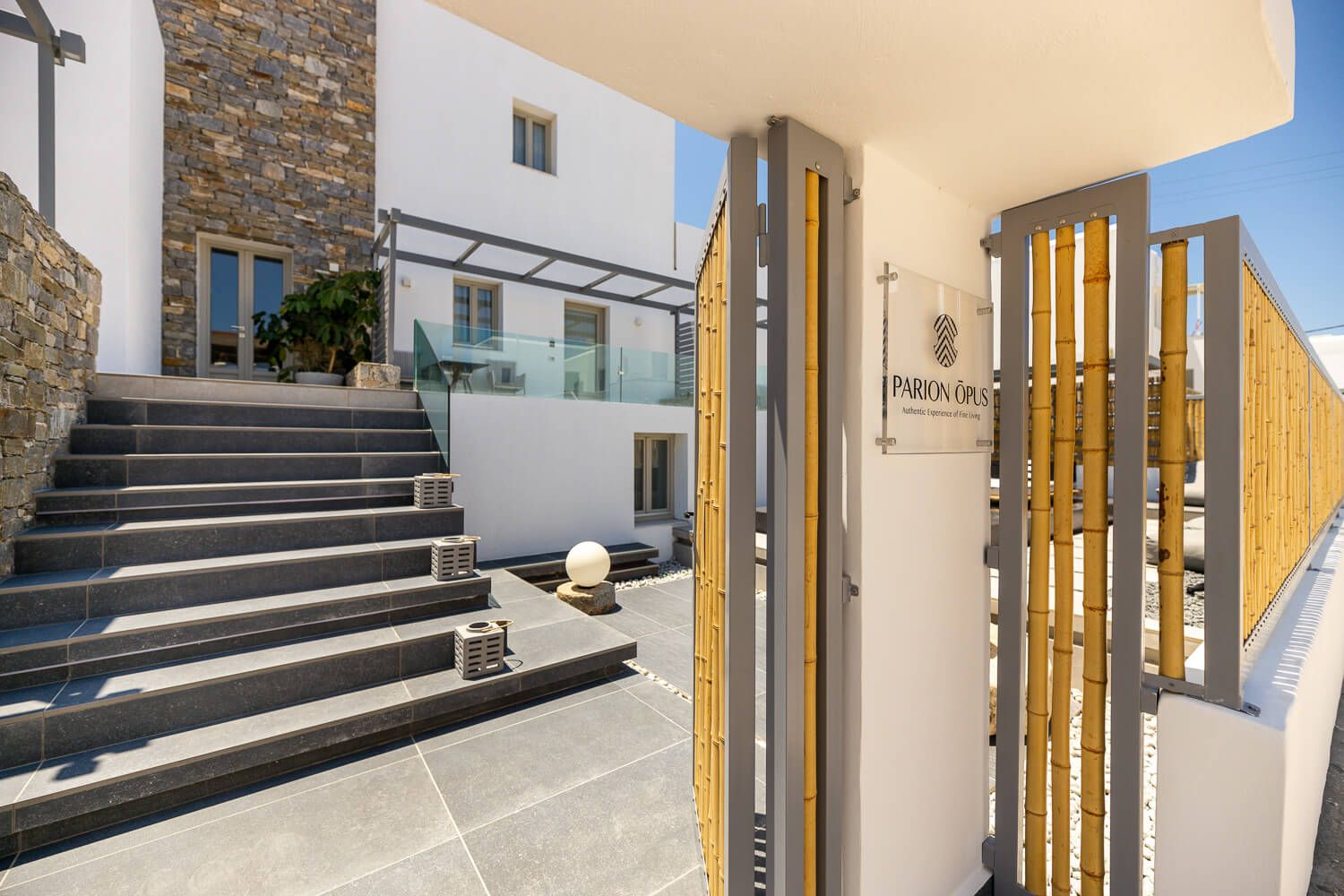 The welcoming entrance of an eclectic Naoussa hospitality destination