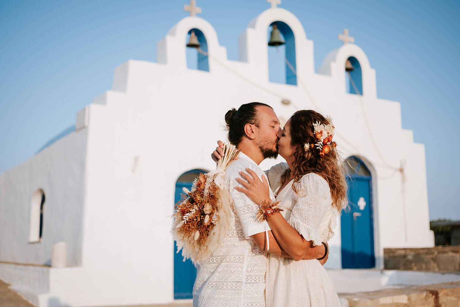 Sun-kissed engagement photoshoot location in the picturesque Pyrgaki, Paros