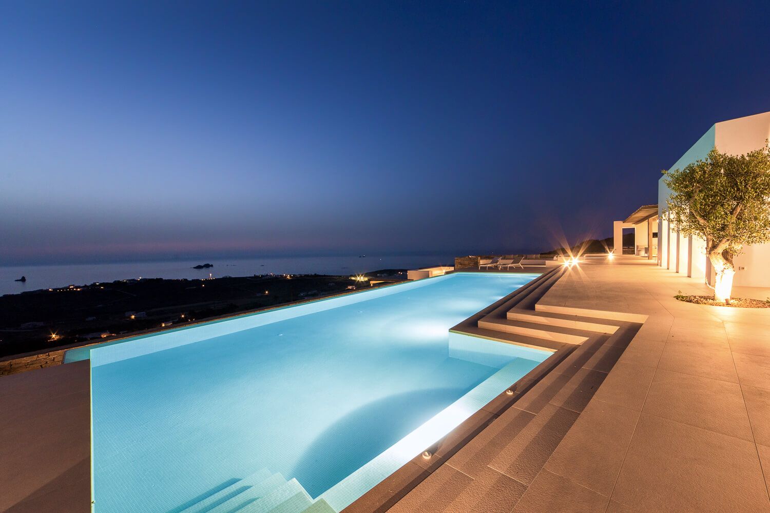 Contemporary exterior pool area  setups with breathtaking Aegean sea views