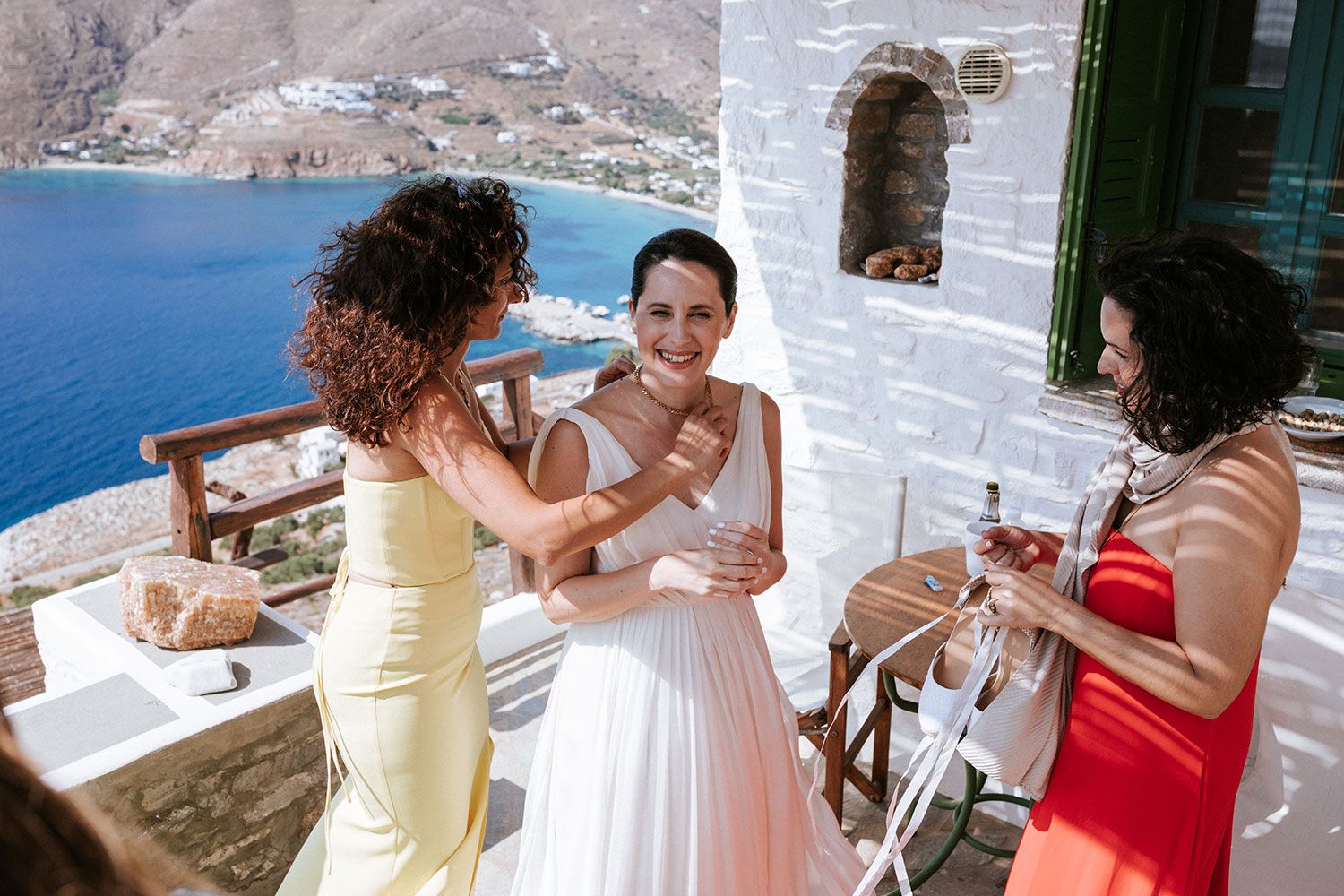 Aegean sea view during bridal preparations in Aigiali