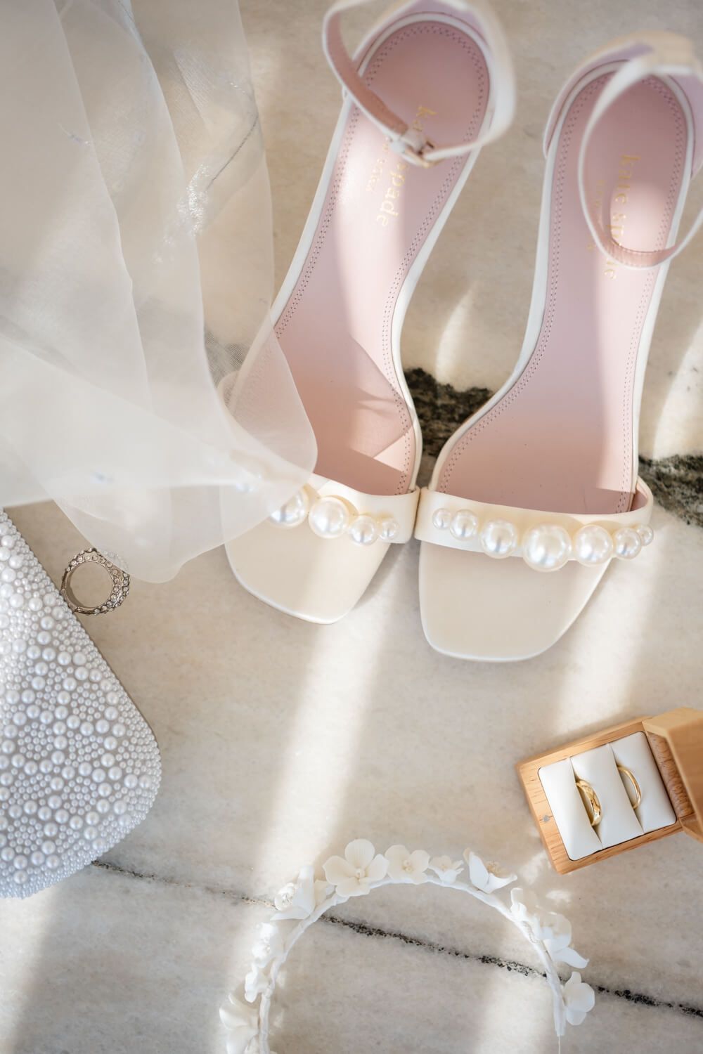 Elegant wedding shoes details at a seaside Paros villa