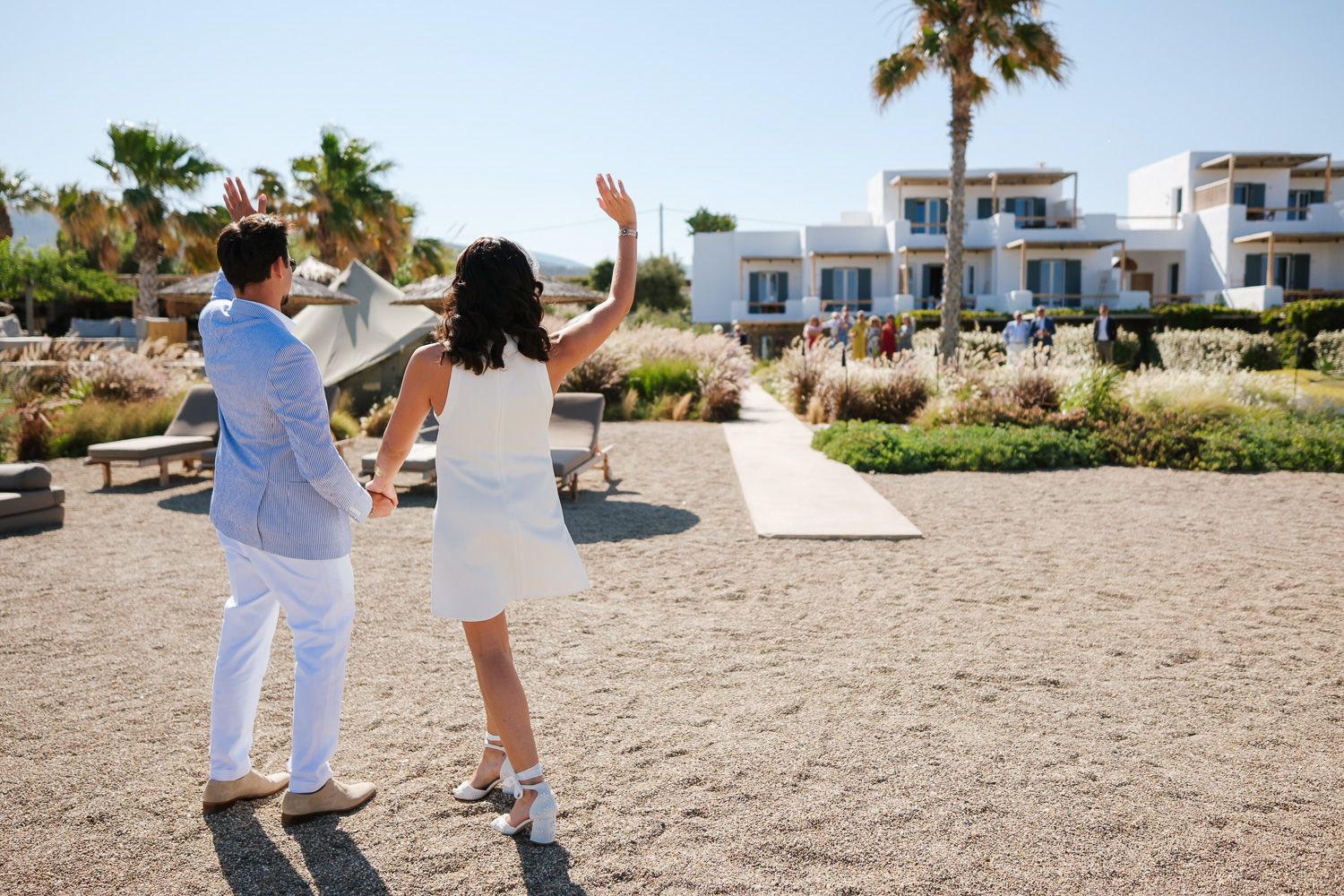First look of bride and groom at Seesoo Paros hotel