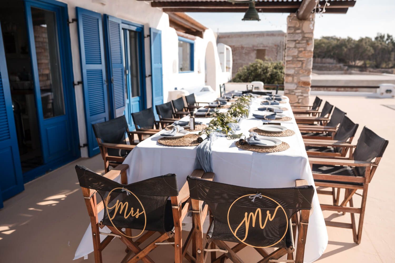 Beautiful outdoor pool area ready for a Paros villa elopement