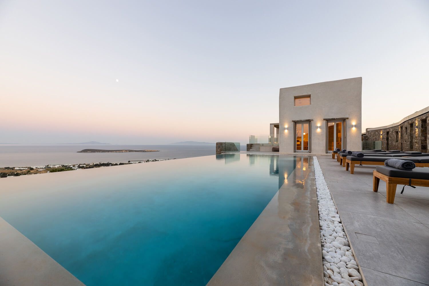 The serene landscape of southeastern Paros at dusk