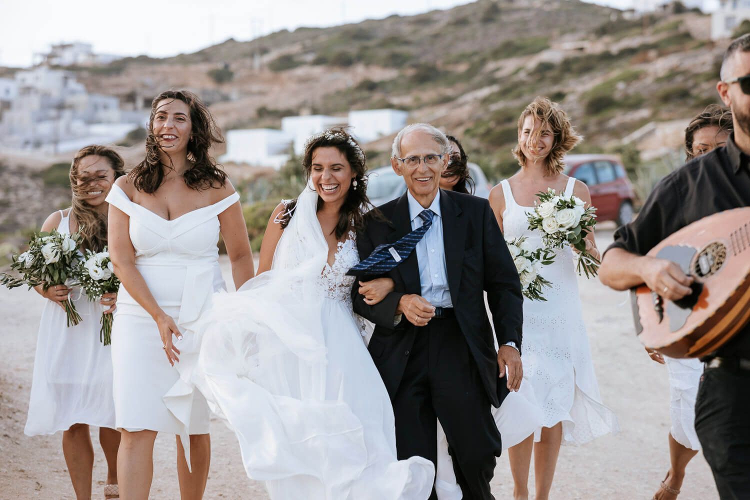 Boat arrival wedding at Agios Georgios pier