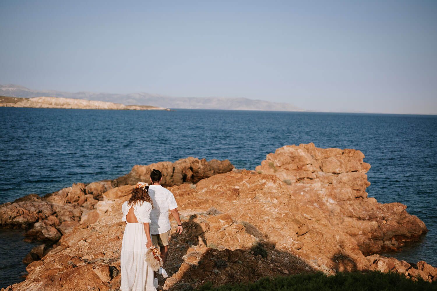 Romantic pre-wedding couple photoshoot in the beautiful area of Pyrgaki, Paros