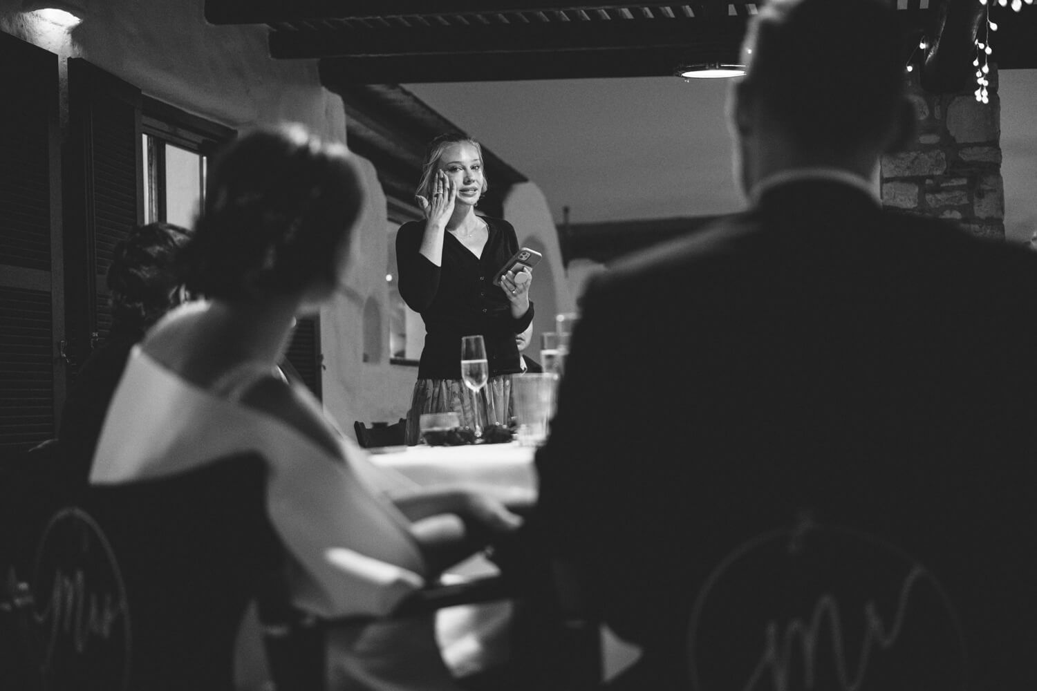 Emotional wedding speeches under the stars at Villa Lady of Paros