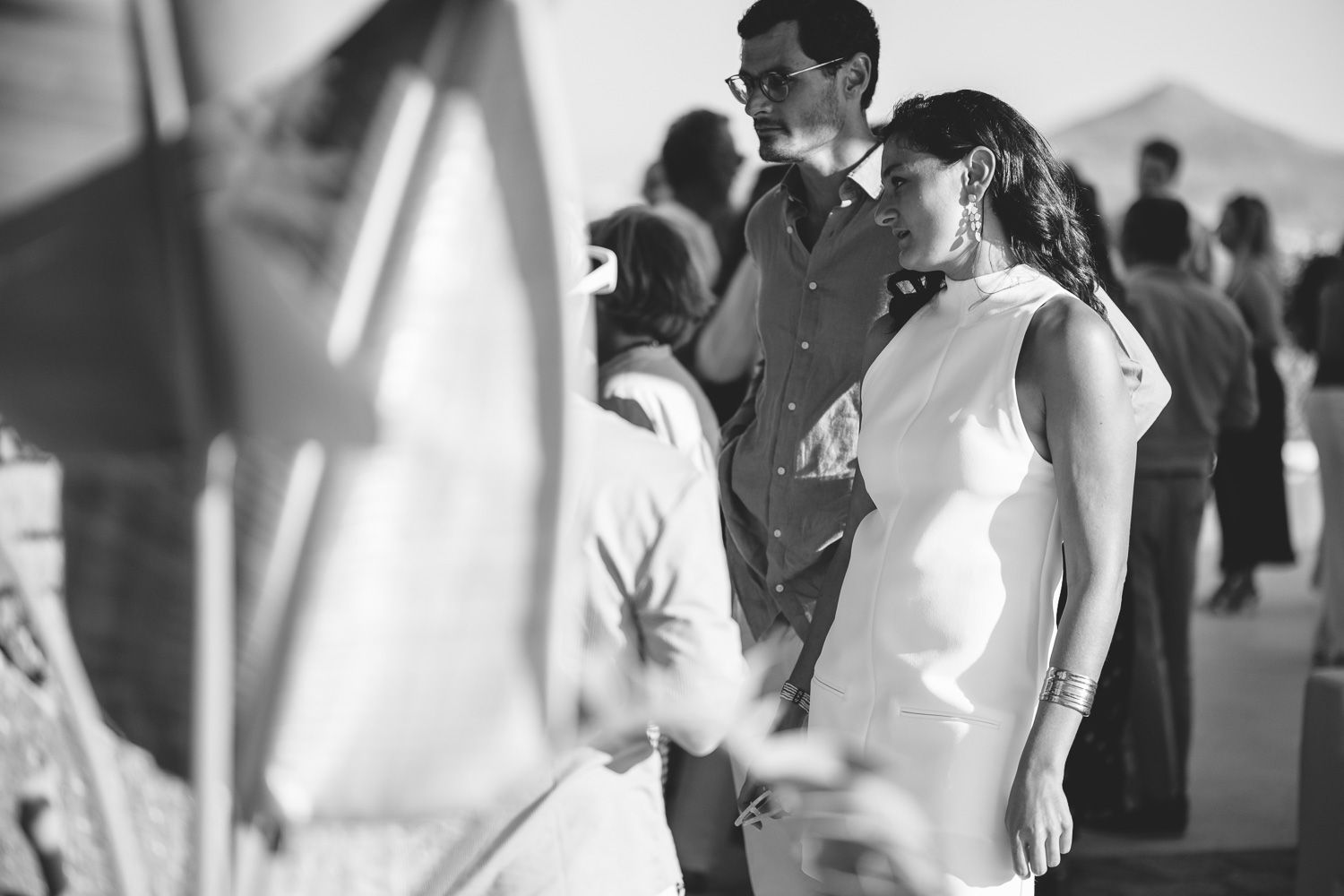Candid moments during wedding rehearsal dinner in Greece