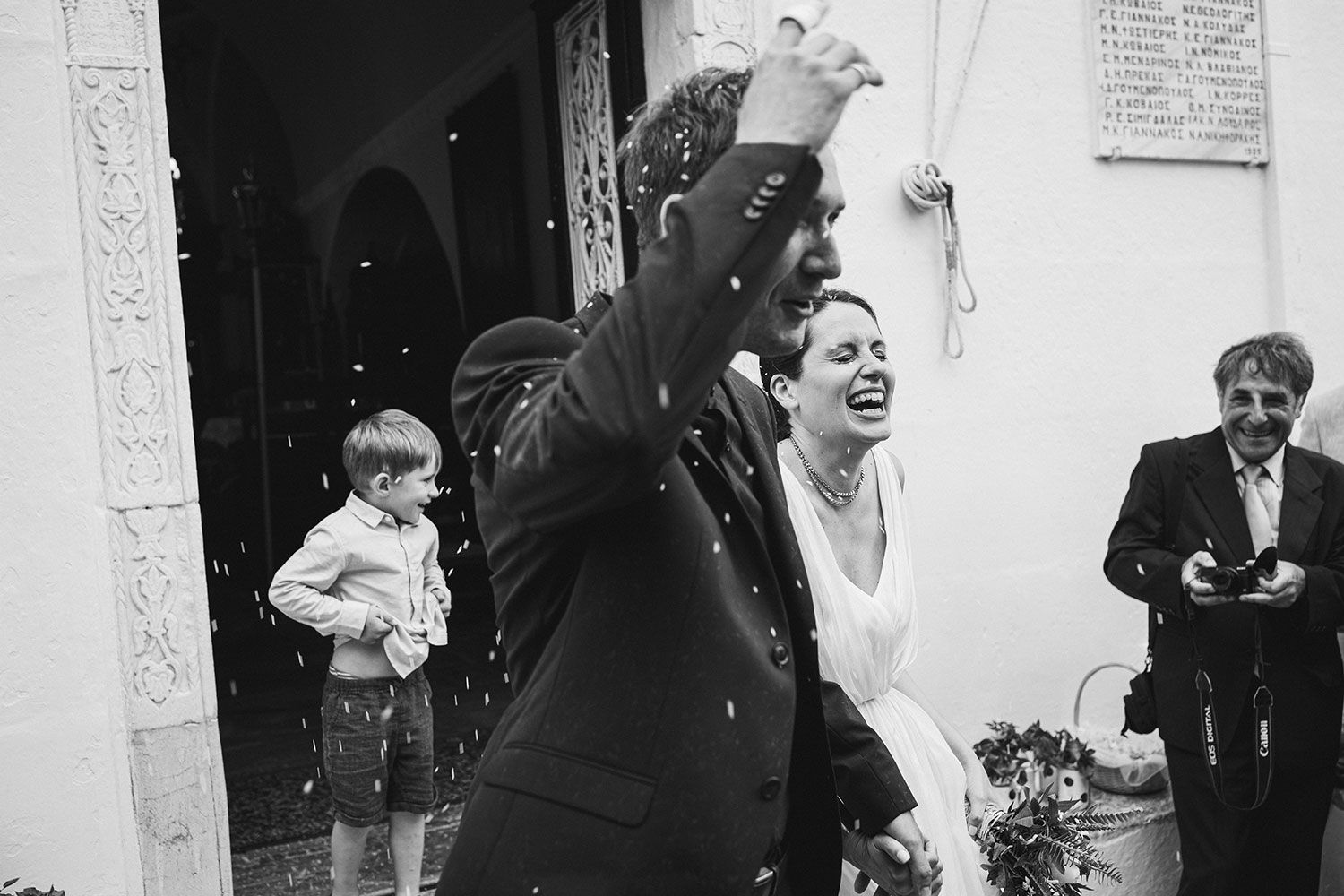 Rice throwing after wedding ceremony in Amorgos
