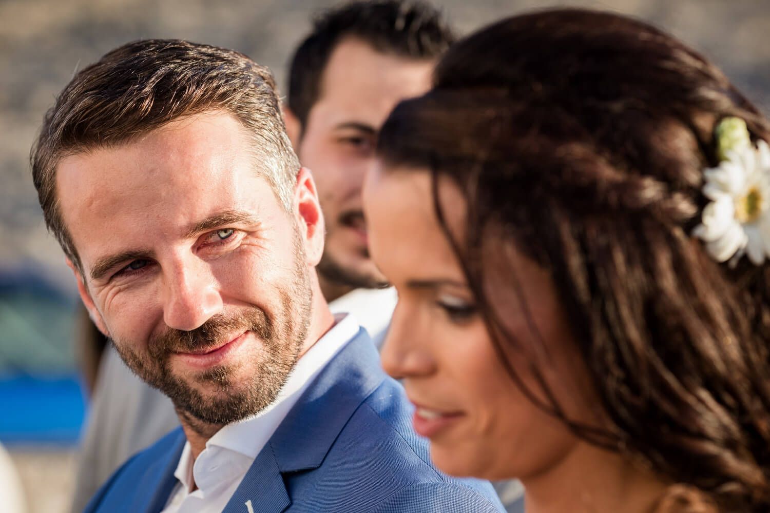 Emotional reaction of the couple during the wedding service