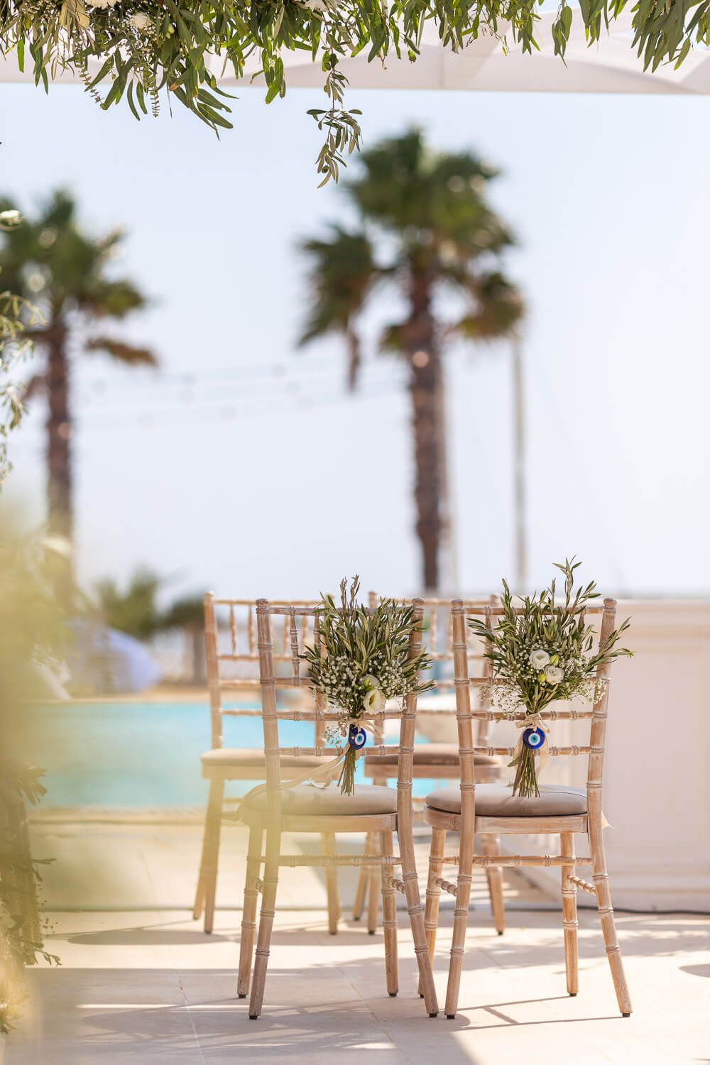 Floral Chuppah setup for Jewish wedding at Villa Aethra Paros