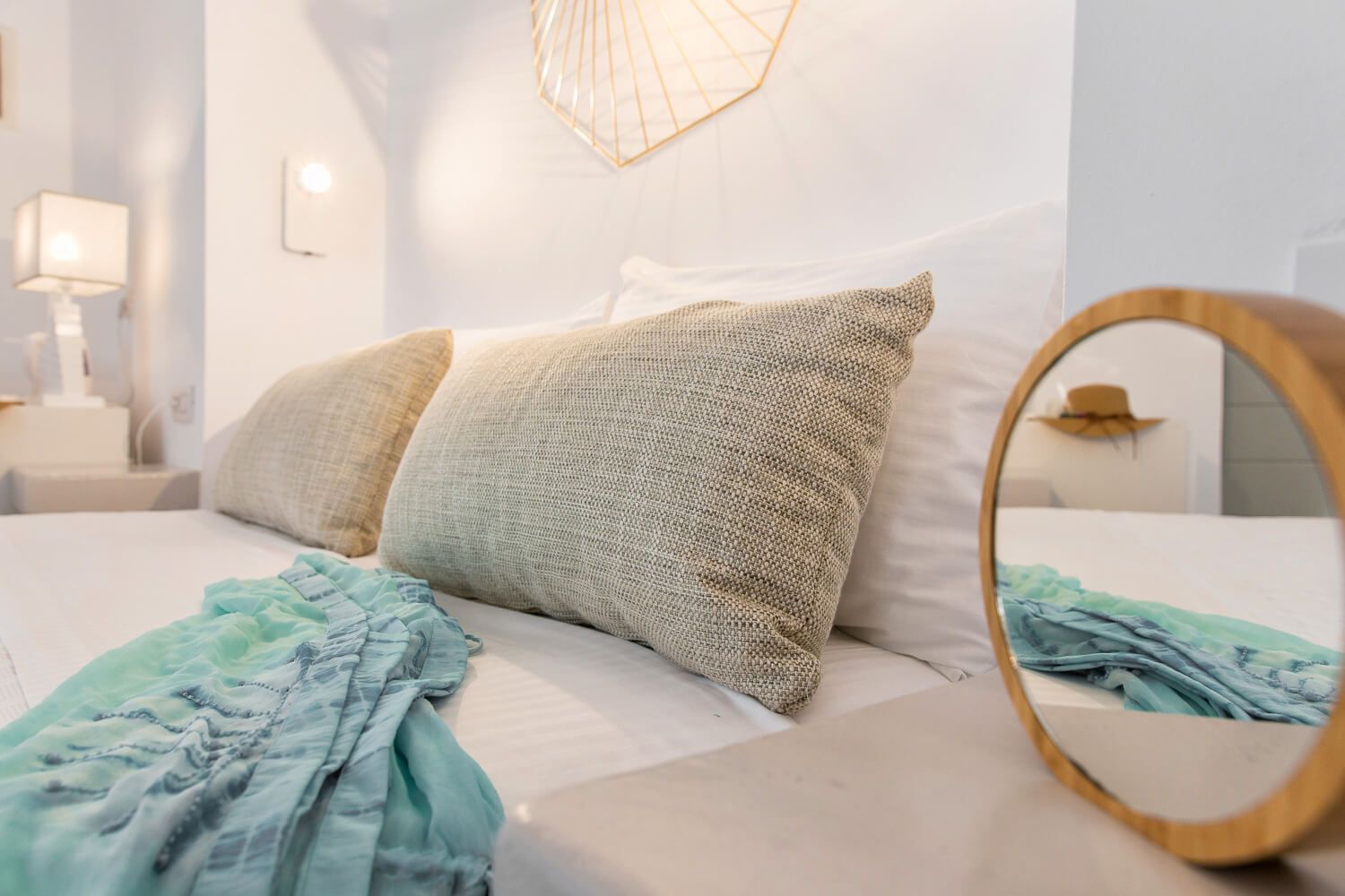 Curated decorative elements enhancing the minimalist island vibe