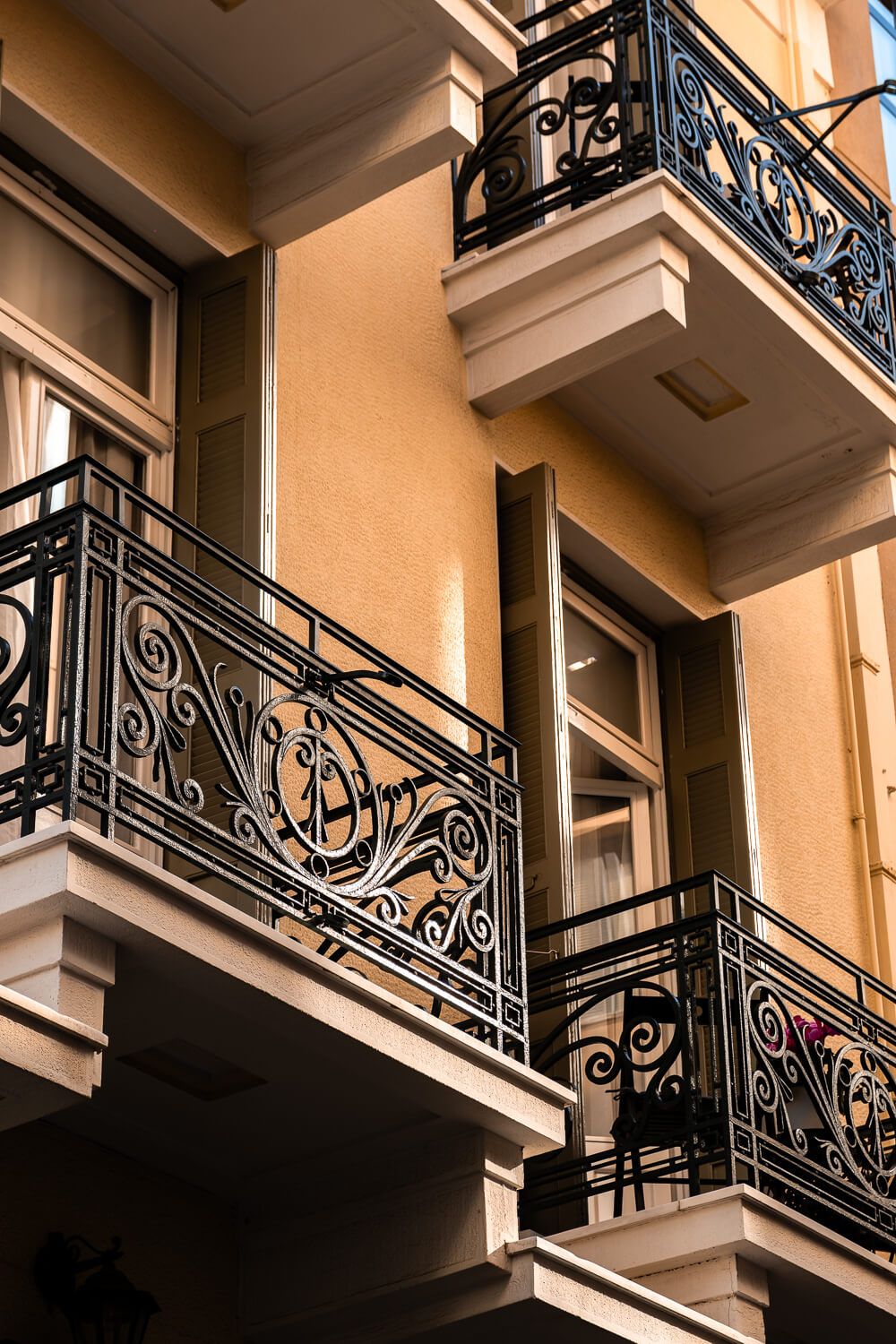 detailed shot from a Restored neoclassical building facade in Athens center