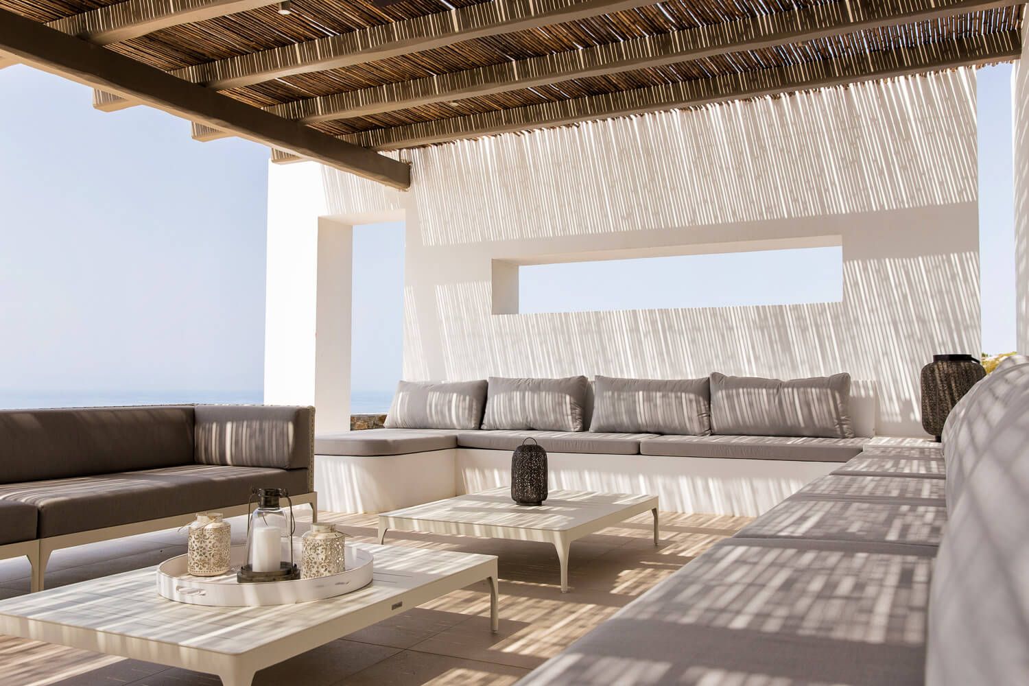 Premium outdoor furniture selection overlooking the Mediterranean