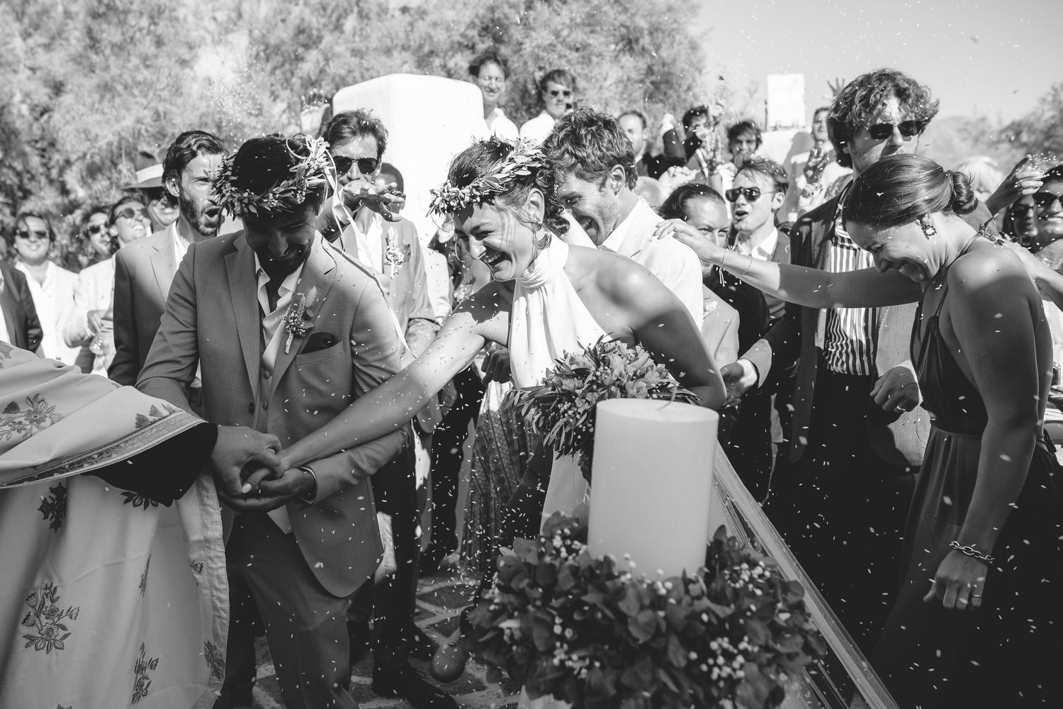 Traditional Greek island wedding ceremony at Agios Fokas