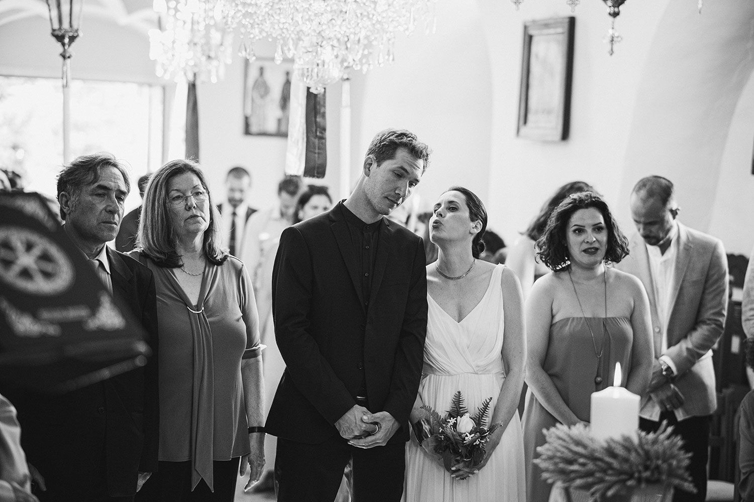 Emotional moments during the wedding exchange of crowns in Amorgos