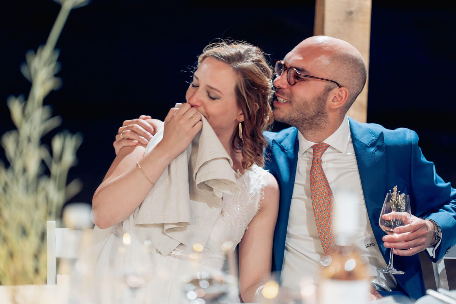 Emotional wedding speeches during the reception dinner in Greece