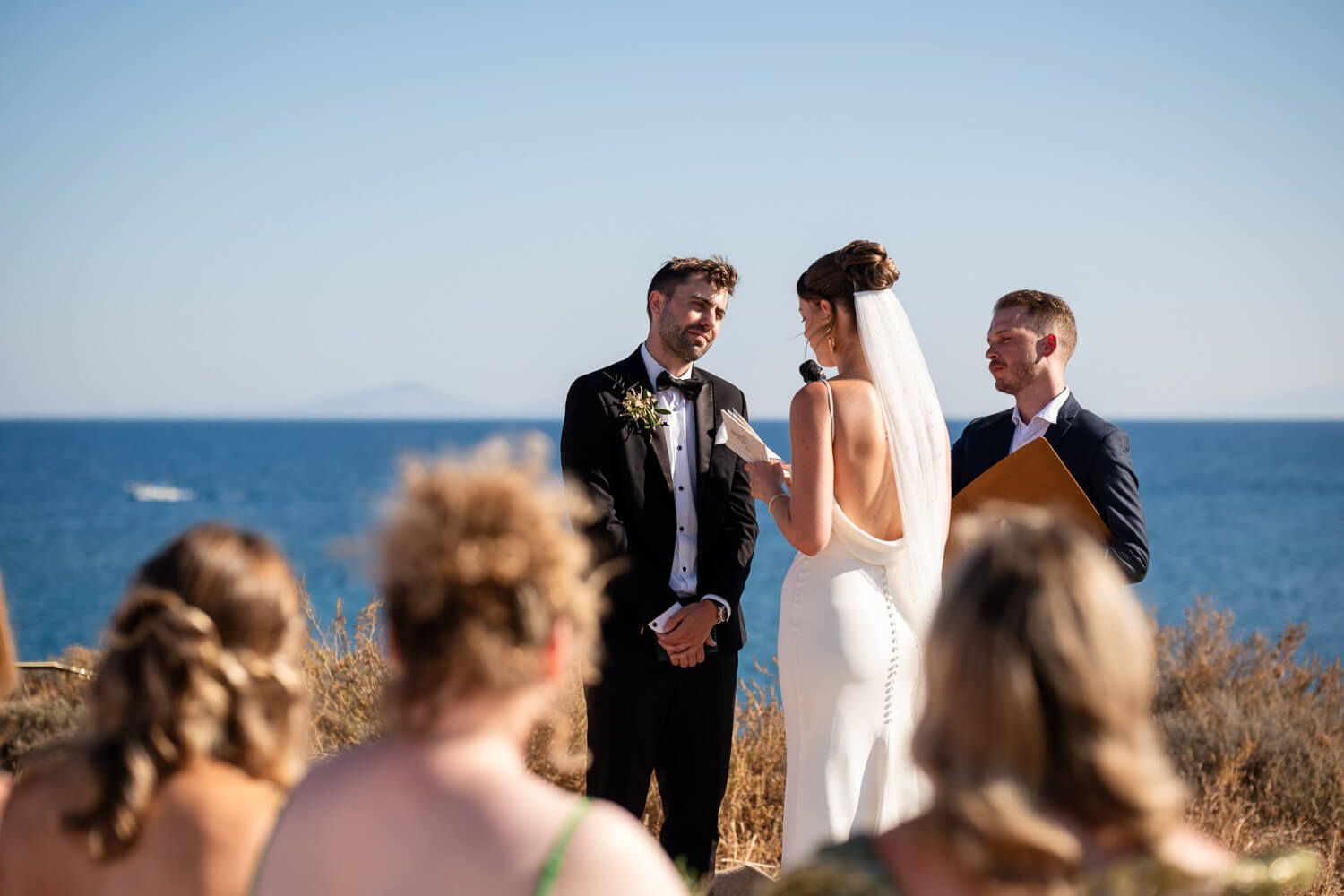 Seaside symbolic wedding ceremony on the beautiful coast of Paros