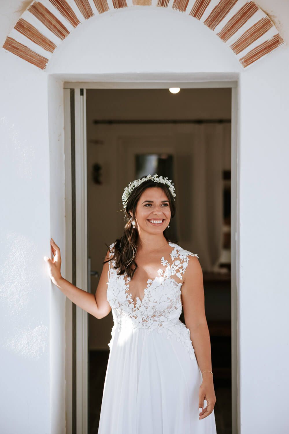Natural light bridal portrait near Agios Georgios church