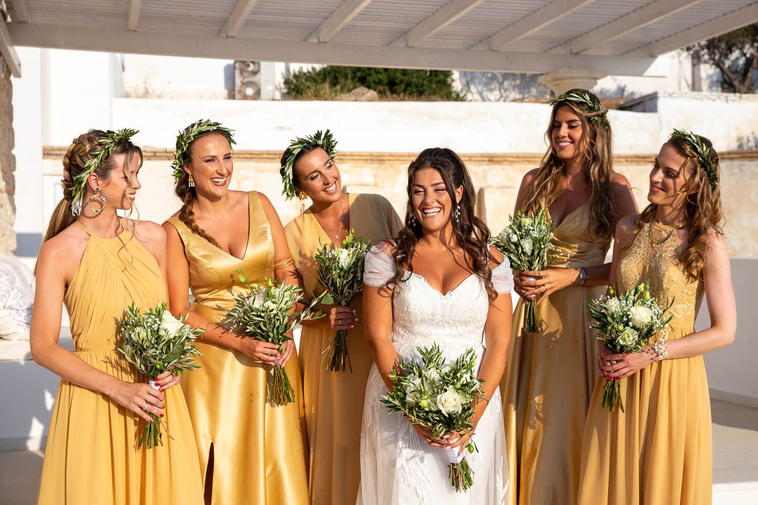 Bride with bridesmaids during Jewish bridal prep at Villa Aethra
