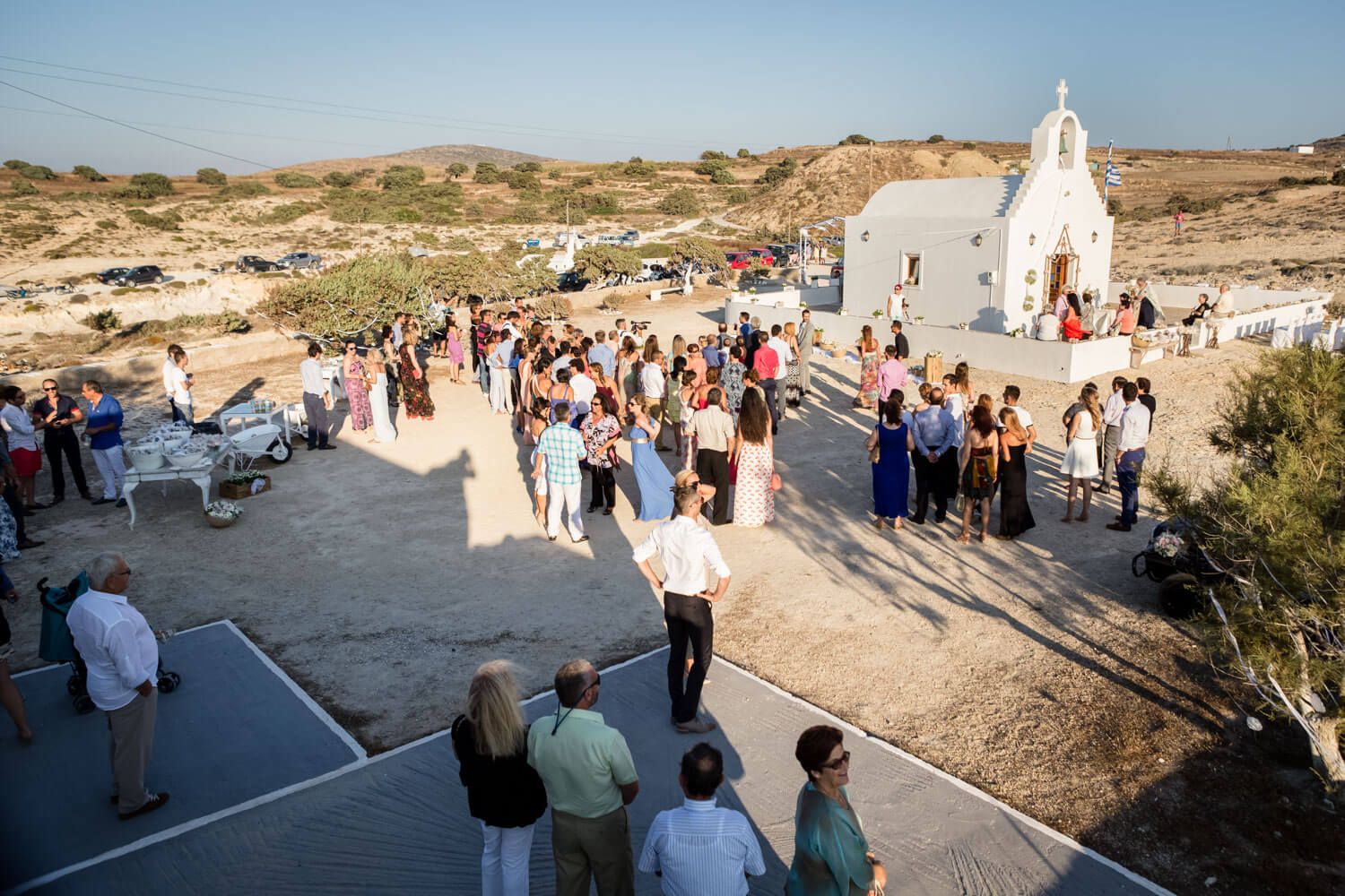 Wedding ceremony at Agios Konstantinos church by the sea in Milos