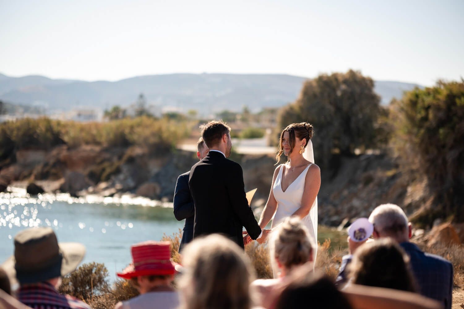 Seaside symbolic wedding ceremony on the beautiful coast of Paros